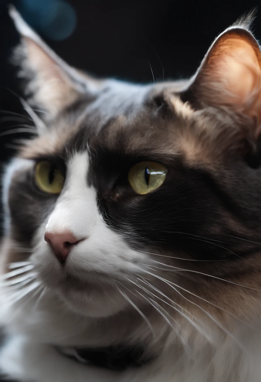 Create a tuxedo cat with horns and a halo
