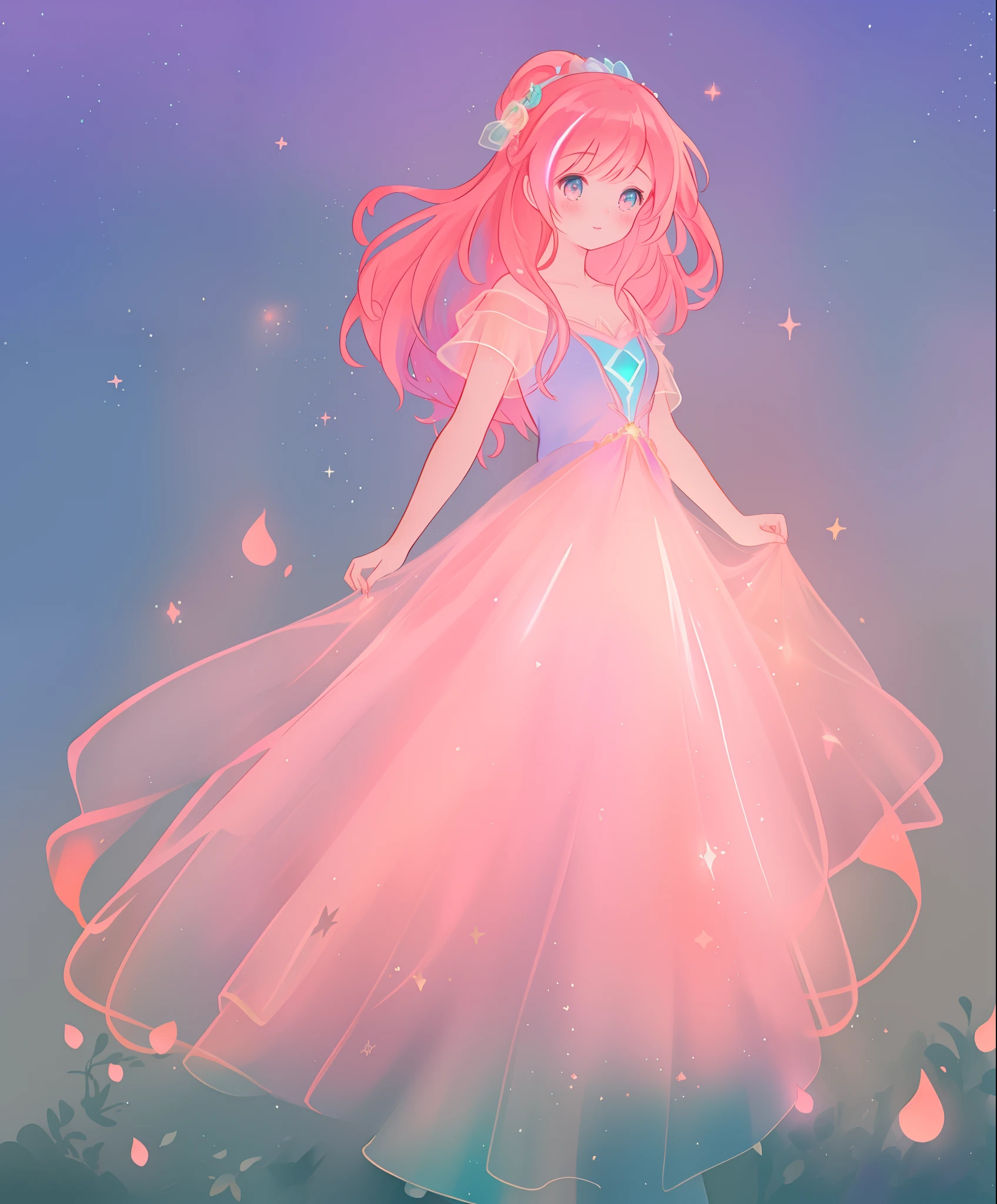 beautiful girl, puffy shimmering layered ballgown, vibrant pastel colors, (colorful), long flowing hair, magical lights, sparkling magical liquid, inspired by Glen Keane, inspired by Lois van Baarle, disney art style, by Lois van Baarle, glowing aura around her, by Glen Keane, jen bartel, glowing lights! digital painting, flowing glowing hair, glowing flowing hair, beautiful digital illustration, fantasia background, whimsical, magical, fantasy, ((masterpiece, best quality)), intricate details, highly detailed, sharp focus, 8k resolution, sparkling detailed eyes, liquid watercolor