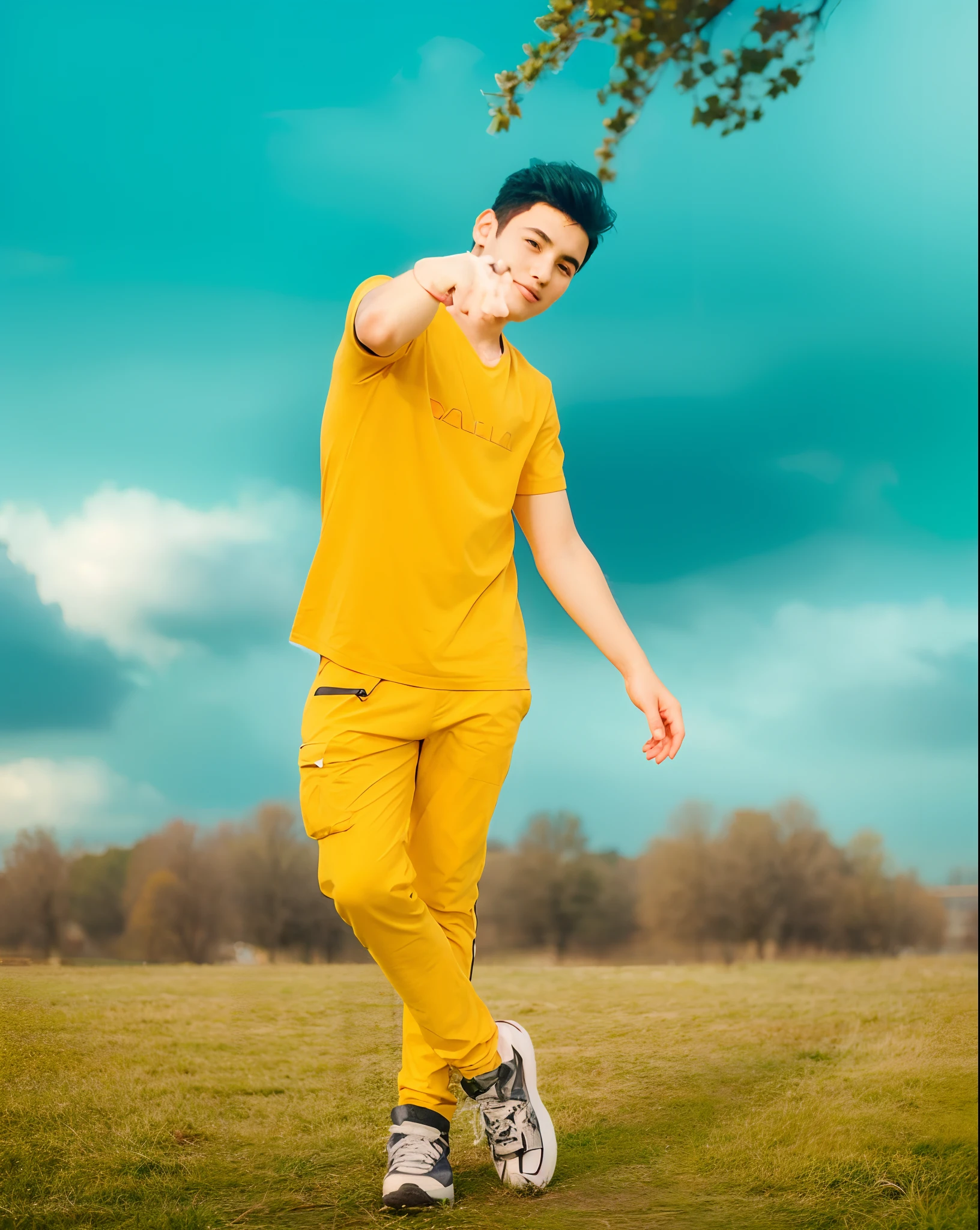 boy with girlfriend realistic face futuristic background