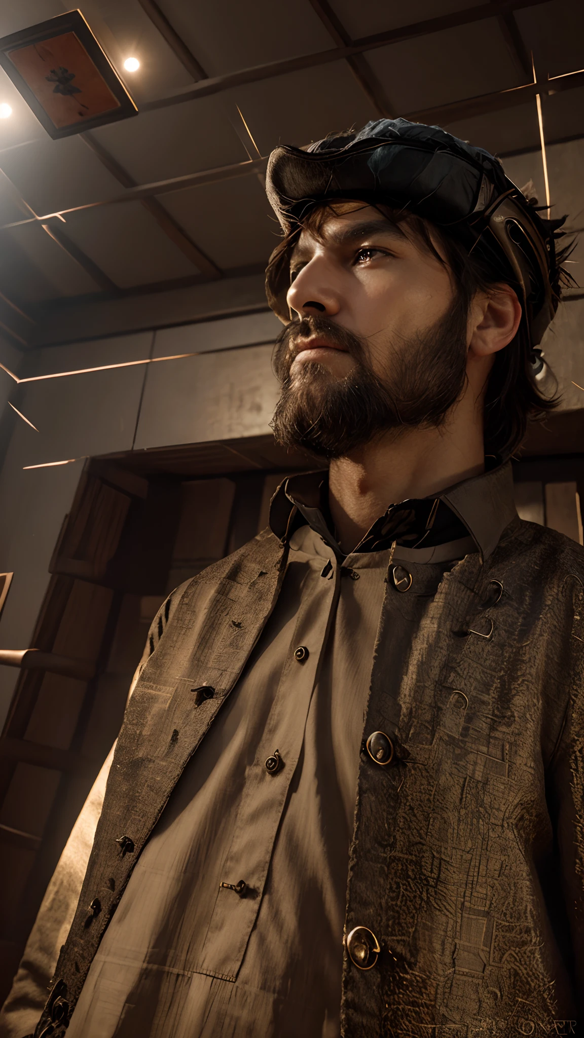 Create an ai avatar, change background, make me a king, warrior, with a traditional old hat, realistic face, ultra hd