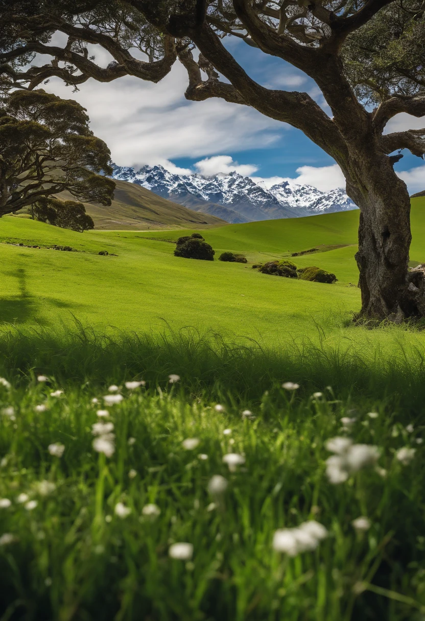 Green meadow,((White flock)),White cloudless sky,new zealand,4K,k hd