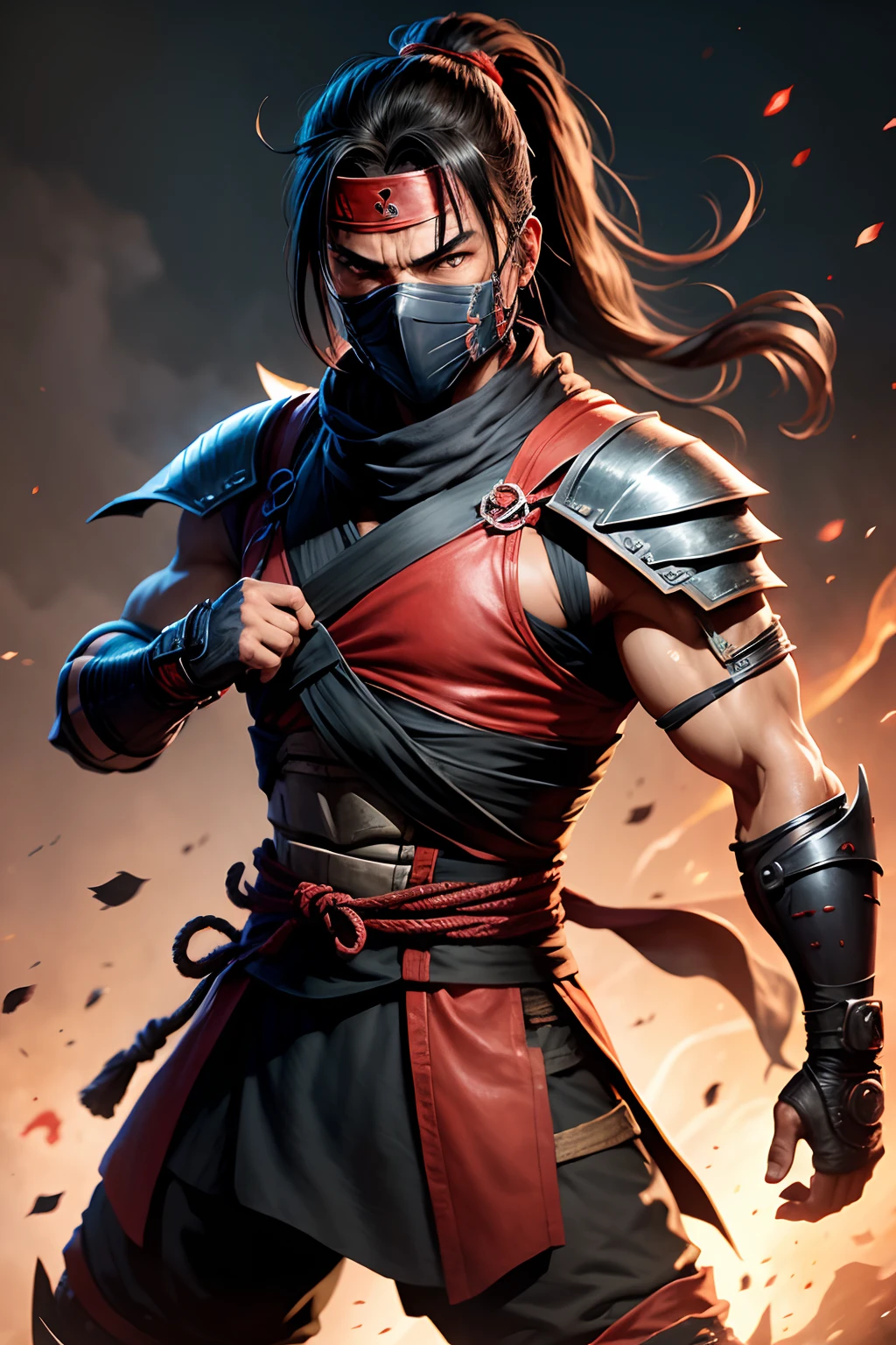 1 homen ninja, holding 2 dog blades