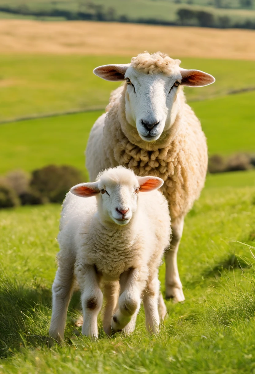 A flock of sheep,Green meadow,White cloudless sky,new zealand,4K,k hd