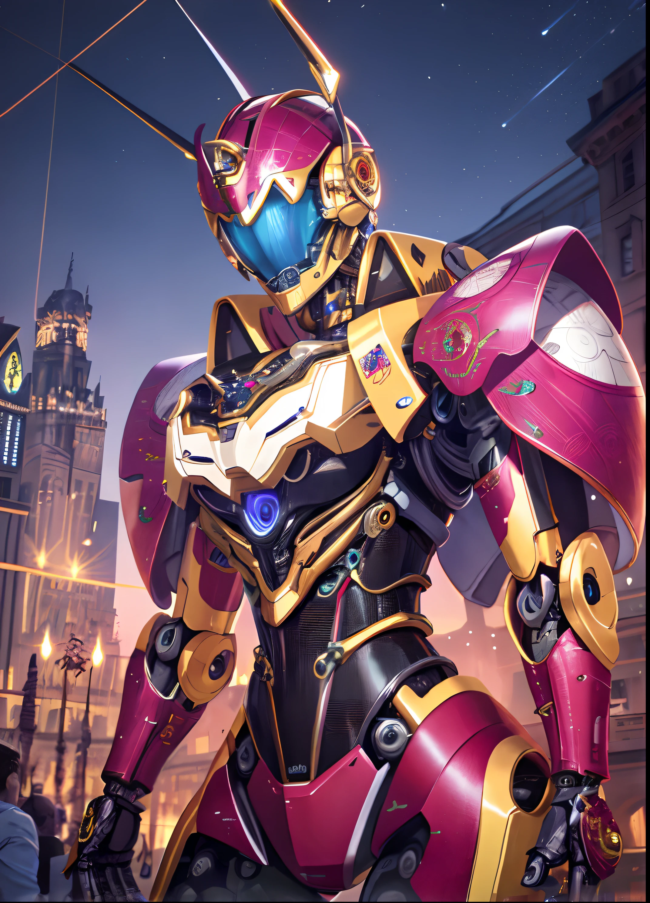 Arapei in a futuristic suit stands in front of the building, hero pose colorful city lighting, girl in mecha cyber armor, Mecha suit, anime large mecha robot, 《overwatch》Winston, as an overwatch character, Beautiful robot character design, anfas portrait of a mech warrior, Alexander Ferra Mecha, painterly humanoid mecha