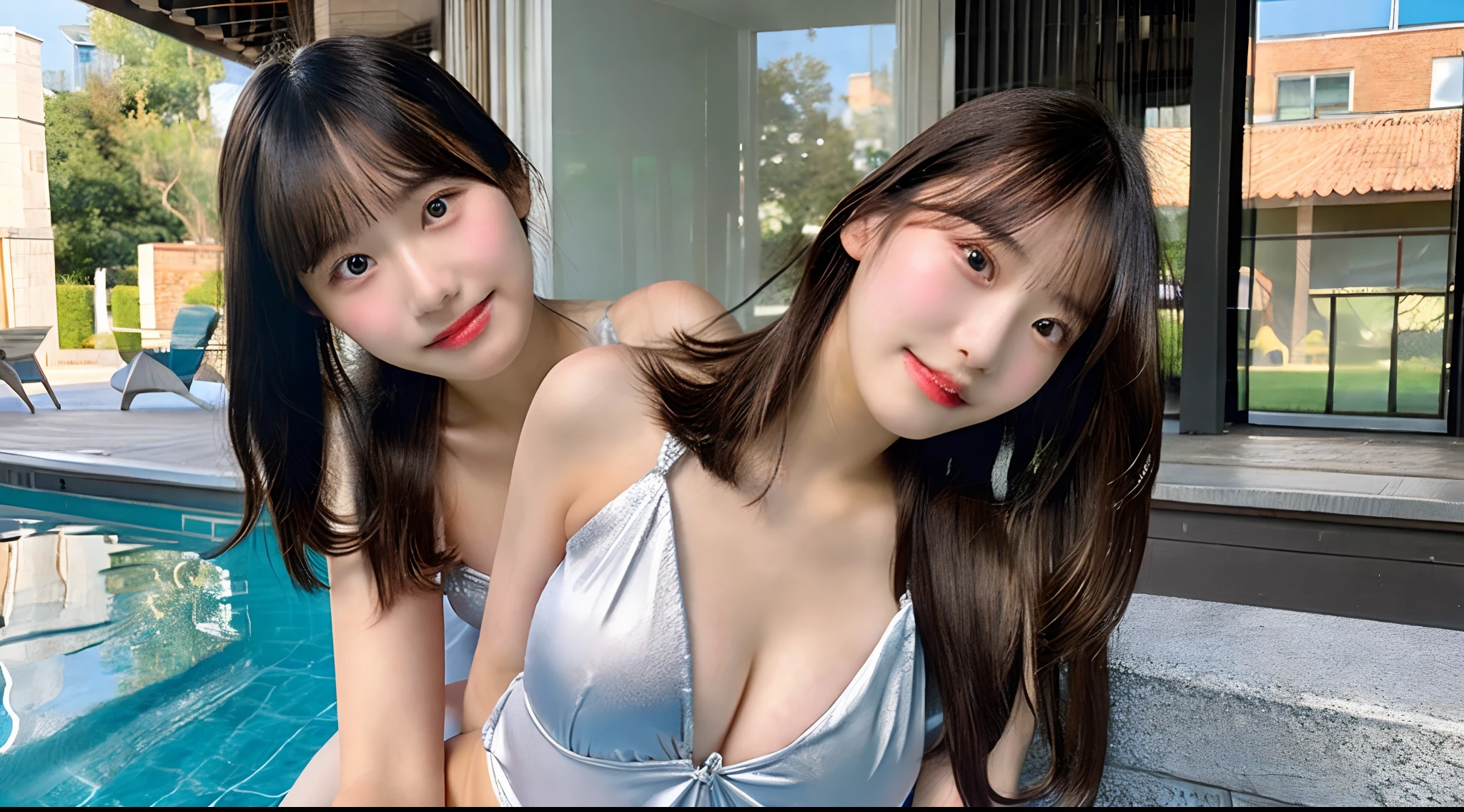18-year-old high school girl in silver swimsuit(c-cup breasts)