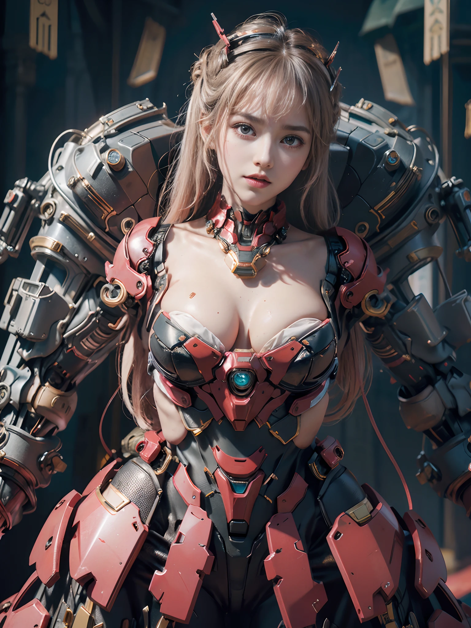 Intricate details, Super Intricate Details, (navel-baring) (Big Gem: 1.3), (girl_Standing_beside_droid:1.2), Girls, (Perfect detail face, Detailed eyes), BREAK Robot, (Giant Mech, Red and black armor, Blue eyes, Holding a rifle), Starry sky, sky line, Kamen Rider, (Gundam: 1.4), Gold Saint Seiya, Marvel movie Iron Man, (mechs) (Mechanical) (armor), professional RAW color photos, (Back Corner), (Lie down and raise your legs to expose your buttocks: 1.5), (cum on the body, Shoot in the chest, Face, For hair): 1.2) (itting open legs: 1.3), Perfect, (Wide Angle), (Rule of Threes), perfect leg, (Pendants) (Color Gemstones) Knee flexion, perfect foot, Panties close-up, Sweat, water dripping, Best Quality, masutepiece, Super Resolution, (reality: 1.4), 1 girl, Bare shoulders, crazy detail details, (Hip Fold: 1.5), lower chest, Side chest, Unrealistic Engine Style, Boca Effect, David La Chapelle style shots, Bioluminescent color palette: Lilac, Pale gold, Pale pink, bright white, Wide Angle, Ultra-fine, cinematic still life, Vibrant, saquimica style, Perfect eyes, highest image quality 16K, inspired by Canon EOS R 6 "Chaos 50,--, Harry Winston A masterpiece of mole photography under the eyes, Ray tracing, surrealism, Textured skin