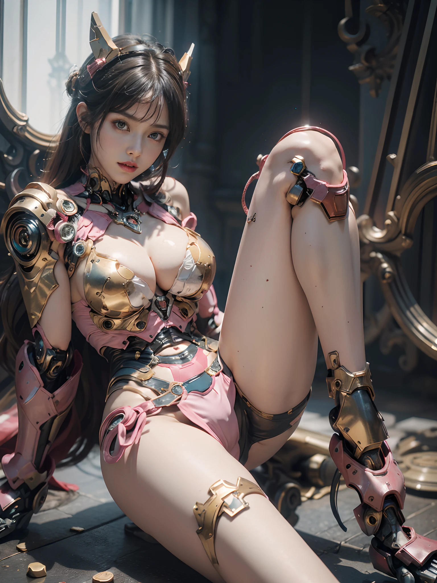 Intricate details, Super Intricate Details, (navel-baring) (Big Gem: 1.3), (girl_Standing_beside_droid:1.2), Girls, (Perfect detail face, Detailed eyes), BREAK Robot, (Giant Mech, Red and black armor, Blue eyes, Holding a rifle), Starry sky, sky line, Kamen Rider, (Gundam: 1.4), Gold Saint Seiya, Marvel movie Iron Man, (mechs) (Mechanical) (armor), professional RAW color photos, (Back Corner), (Lie down and raise your legs to expose your buttocks: 1.5), (cum on the body, Shoot in the chest, Face, For hair): 1.2) (itting open legs: 1.3), Perfect, (Wide Angle), (Rule of Threes), perfect leg, (Pendants) (Color Gemstones) Knee flexion, perfect foot, Panties close-up, Sweat, water dripping, Best Quality, masutepiece, Super Resolution, (reality: 1.4), 1 girl, Bare shoulders, crazy detail details, (Hip Fold: 1.5), lower chest, Side chest, Unrealistic Engine Style, Boca Effect, David La Chapelle style shots, Bioluminescent color palette: Lilac, Pale gold, Pale pink, bright white, Wide Angle, Ultra-fine, cinematic still life, Vibrant, saquimica style, Perfect eyes, highest image quality 16K, inspired by Canon EOS R 6 "Chaos 50,--, Harry Winston A masterpiece of mole photography under the eyes, Ray tracing, surrealism, Textured skin