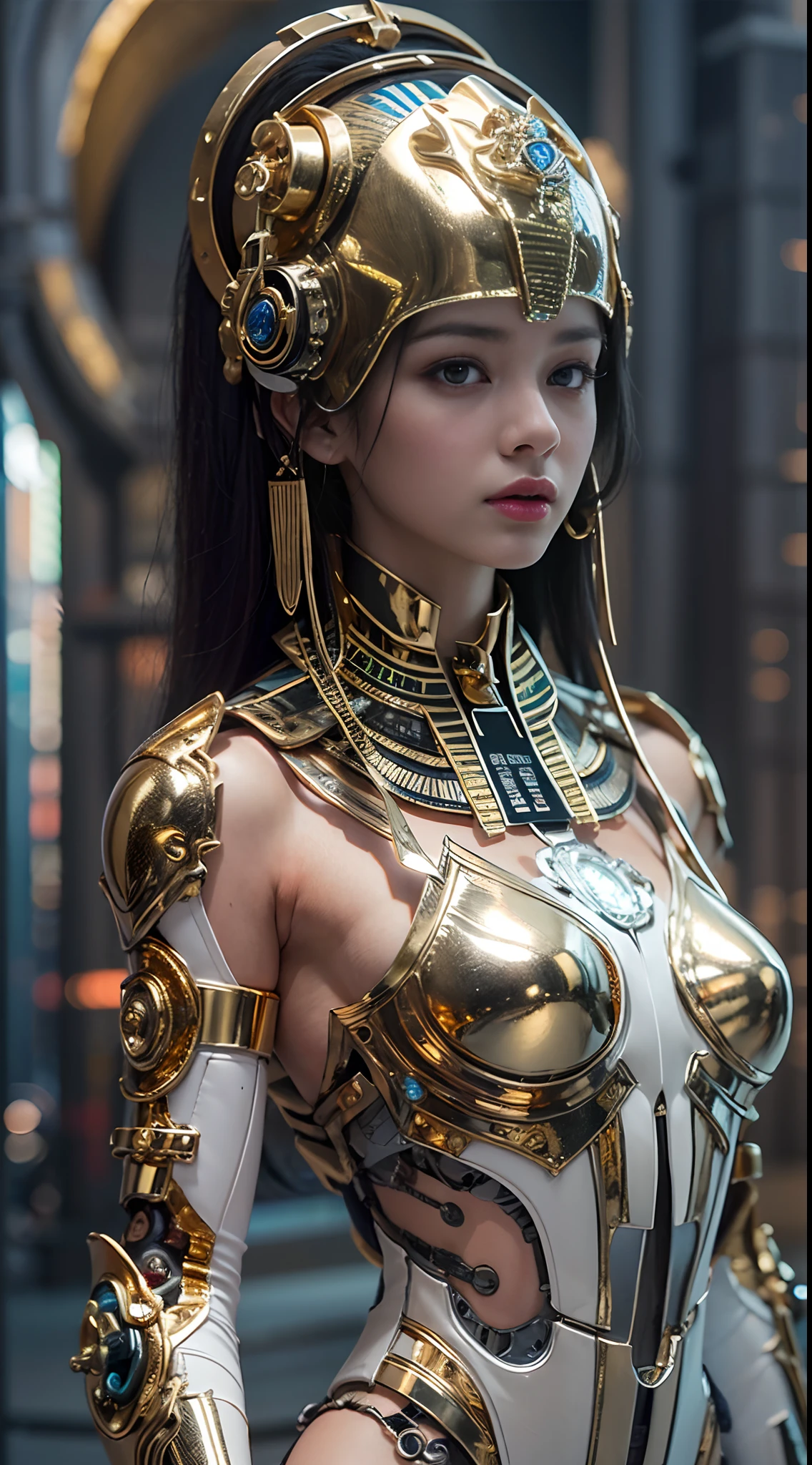 Girl naked in gold body jewelry, Highly Detailed Face and Skin Texture, ((white skin)) big green eyes, slim face, juicy lips, ????? lips, big puffy breast, Tiny breastplates ((afro curly Black hair)), pale skin, Detailed Eyes, Double Eyelids, cyberpunk gold metal jewelry BDSM, gold metal cyberpunk tapes on body, metal Collar, metal gold futuristic tiny Panties t-strings, metal Tiny panties, metal stickini, metal cupless bra, metal clothes, gold body jewelry, wet skin, she is ?????. White skin, she is on the futuristic cyberpunk white and Black room in the spacecraft. Ring in the nose.