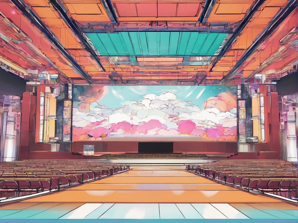 Indoor stage,Front view,up-close,Thick lines,minimal style