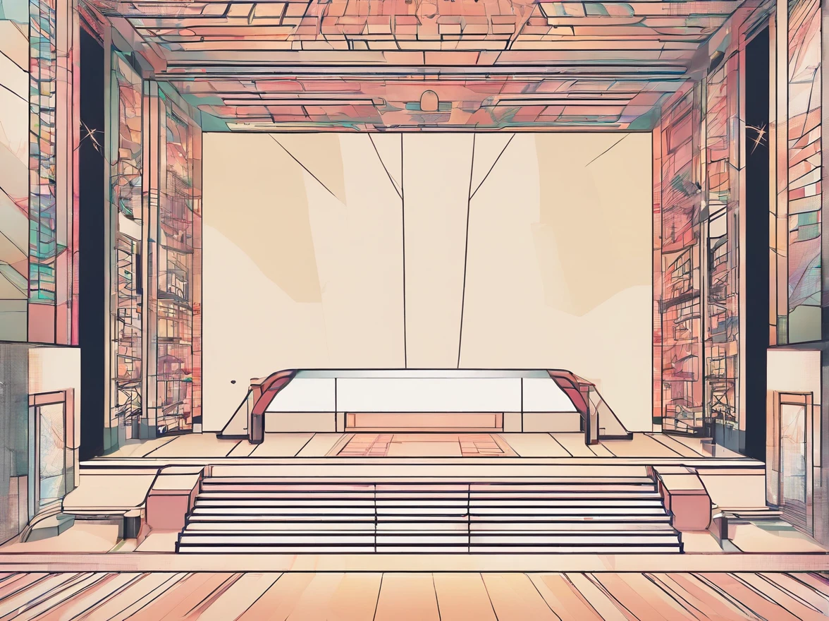 Indoor stage,Front view,up-close,Thick lines,minimal style