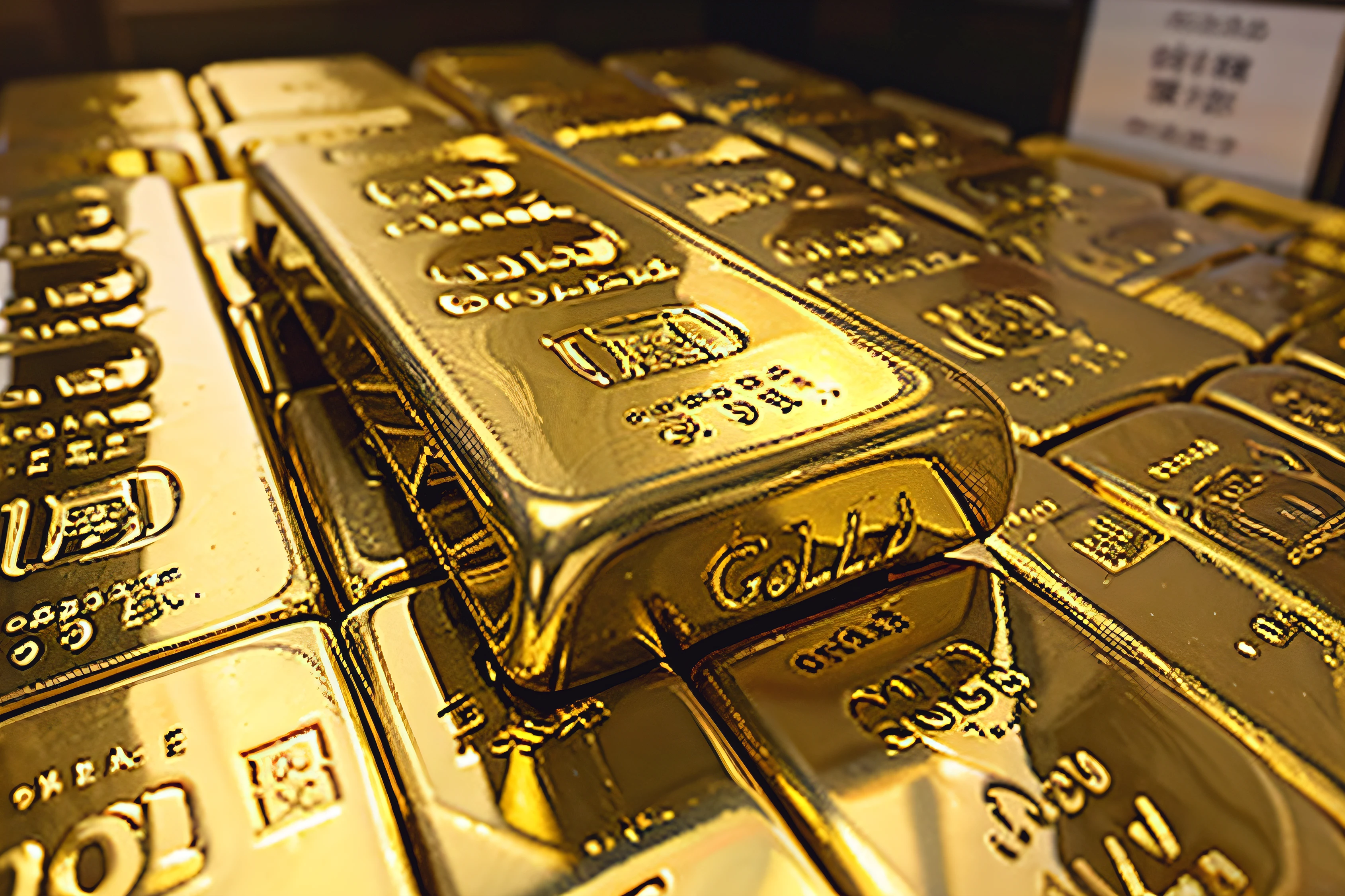 A bunch of gold bars、Price signage、Fallen