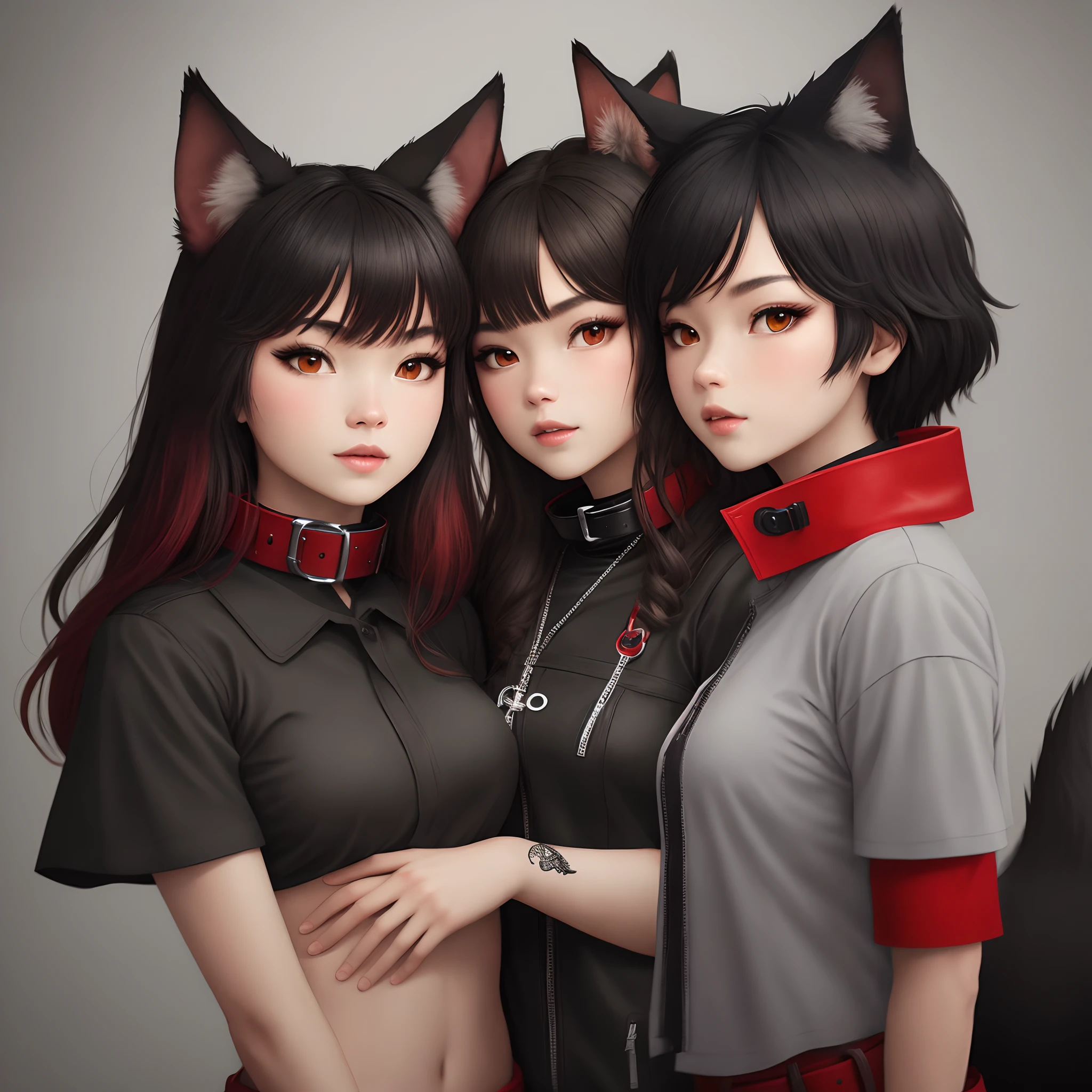Black and red wolf demi-human black collar