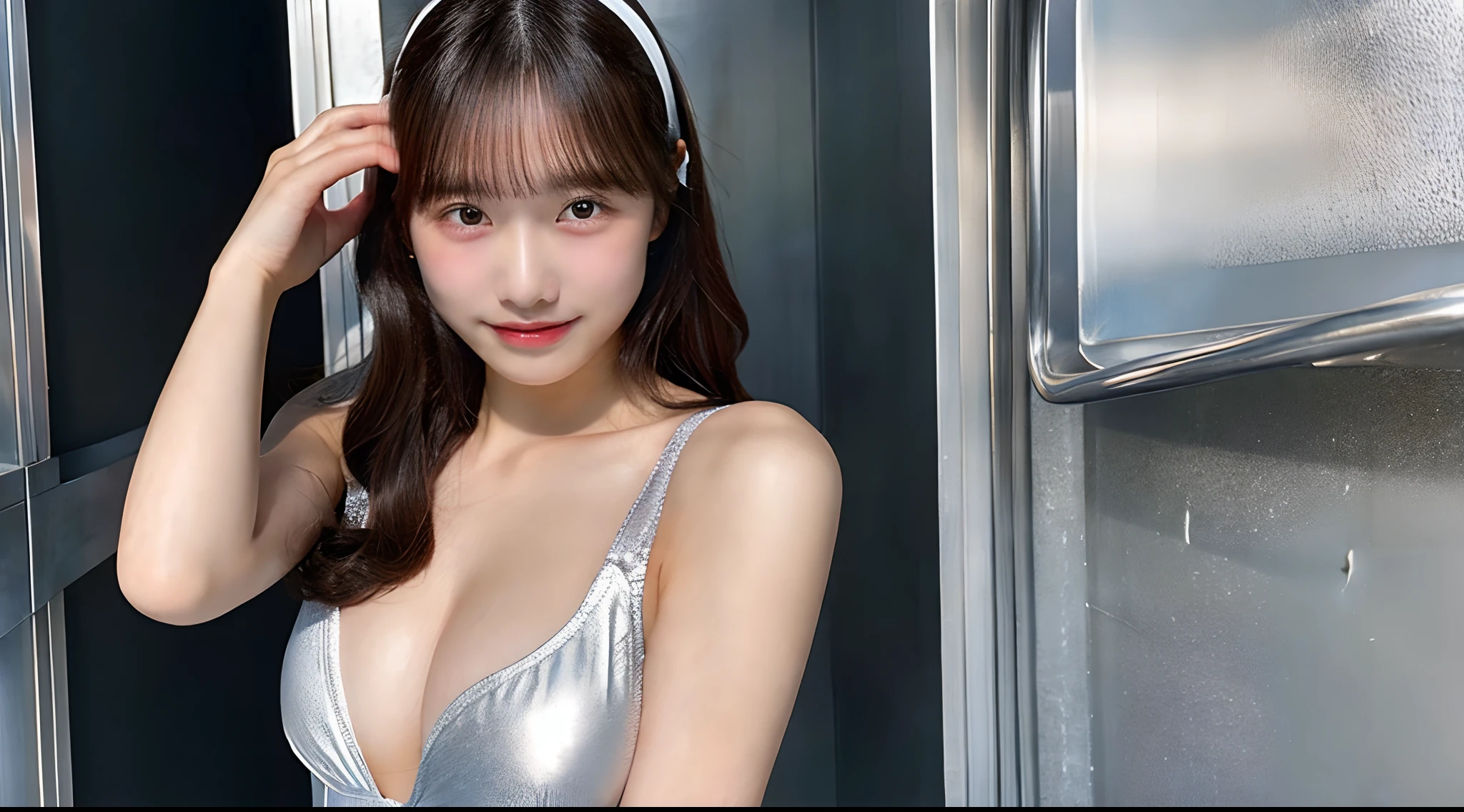 18-year-old high school girl in silver swimsuit(E Cup Breast)