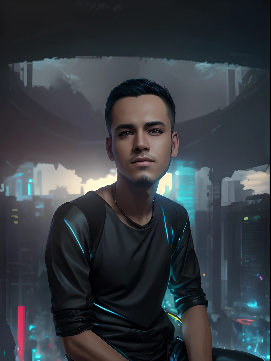 Change background cyberpunk handsome boy, realistic face,