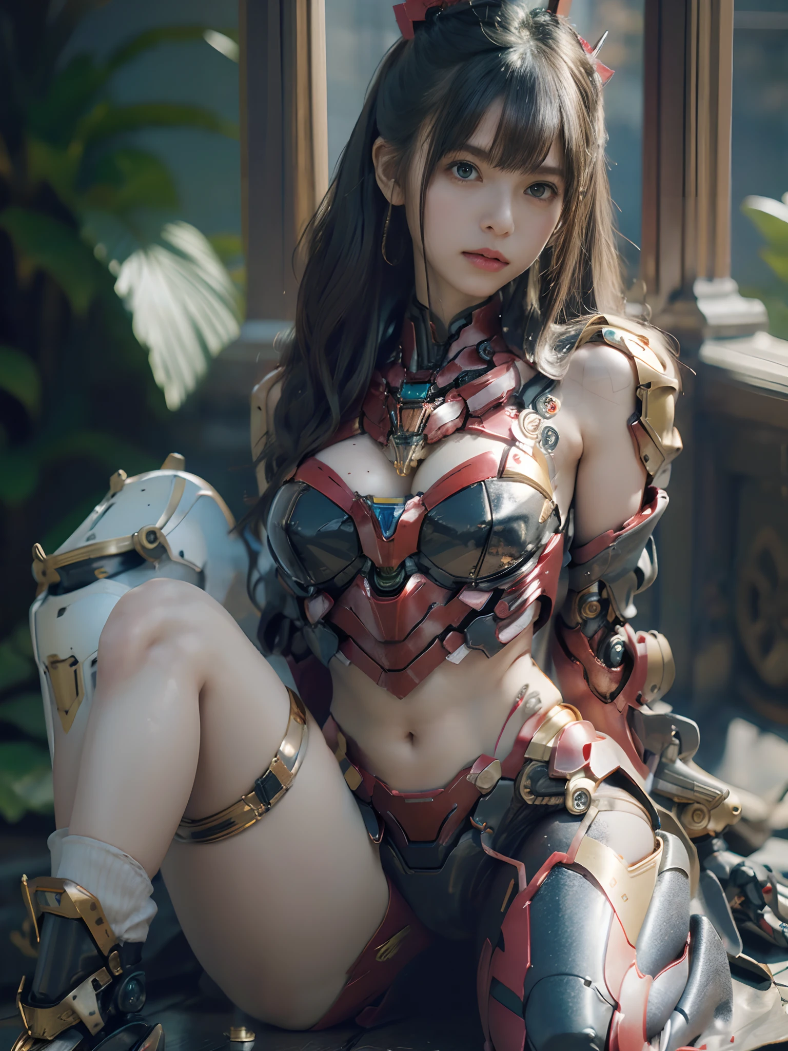 Intricate details, Super Intricate Details, (navel-baring) (Big Gem: 1.3), (girl_Standing_beside_droid:1.2), Girls, (Perfect detail face, Detailed eyes), BREAK Robot, (Giant Mech, Red and black armor, Blue eyes, Holding a rifle), Starry sky, sky line, Kamen Rider, (Gundam: 1.4), Gold Saint Seiya, Marvel movie Iron Man, (mechs) (Mechanical) (armor), professional RAW color photos, (Back Corner), (Lie down and raise your legs to expose your buttocks: 1.5), (cum on the body, Shoot in the chest, Face, For hair): 1.2) (itting open legs: 1.3), Perfect, (Wide Angle), (Rule of Threes), perfect leg, (Pendants) (Color Gemstones) Knee flexion, perfect foot, Panties close-up, Sweat, water dripping, Best Quality, masutepiece, Super Resolution, (reality: 1.4), 1 girl, Bare shoulders, crazy detail details, (Hip Fold: 1.5), lower chest, Side chest, Unrealistic Engine Style, Boca Effect, David La Chapelle style shots, Bioluminescent color palette: Lilac, Pale gold, Pale pink, bright white, Wide Angle, Ultra-fine, cinematic still life, Vibrant, saquimica style, Perfect eyes, highest image quality 16K, inspired by Canon EOS R 6 "Chaos 50,--, Harry Winston A masterpiece of mole photography under the eyes, Ray tracing, surrealism, Textured skin