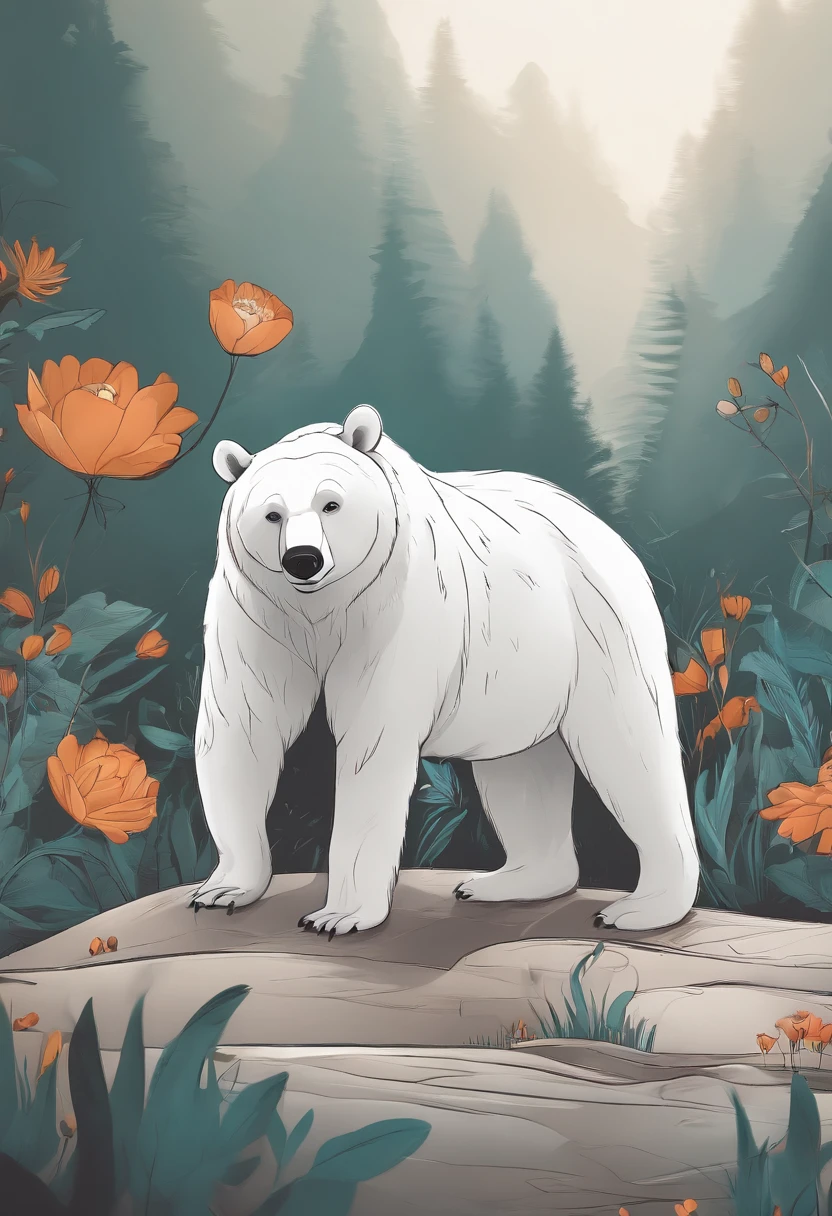 8K，tmasterpiece，Cartoon white bear，stick figures，Line Works，Illustration，Q version