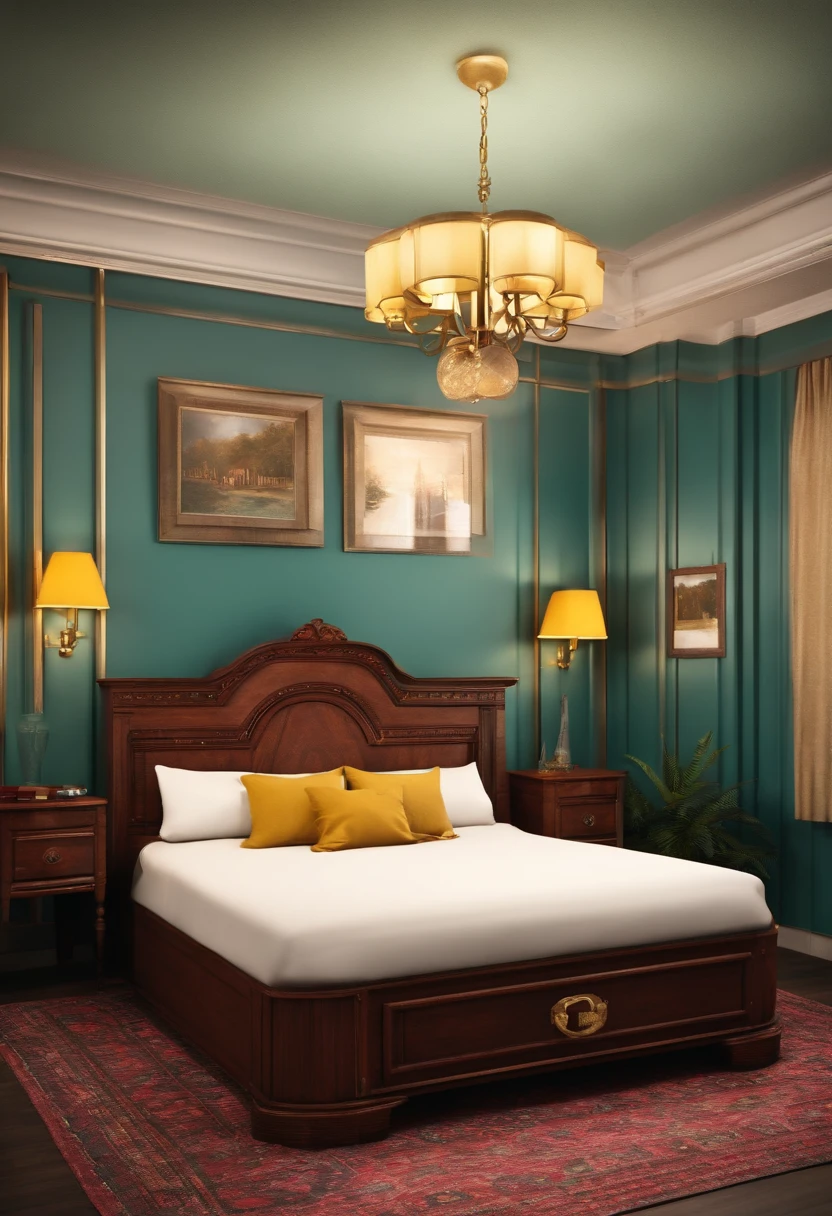 I created a motel room with a bed in the shape of a treasure chest