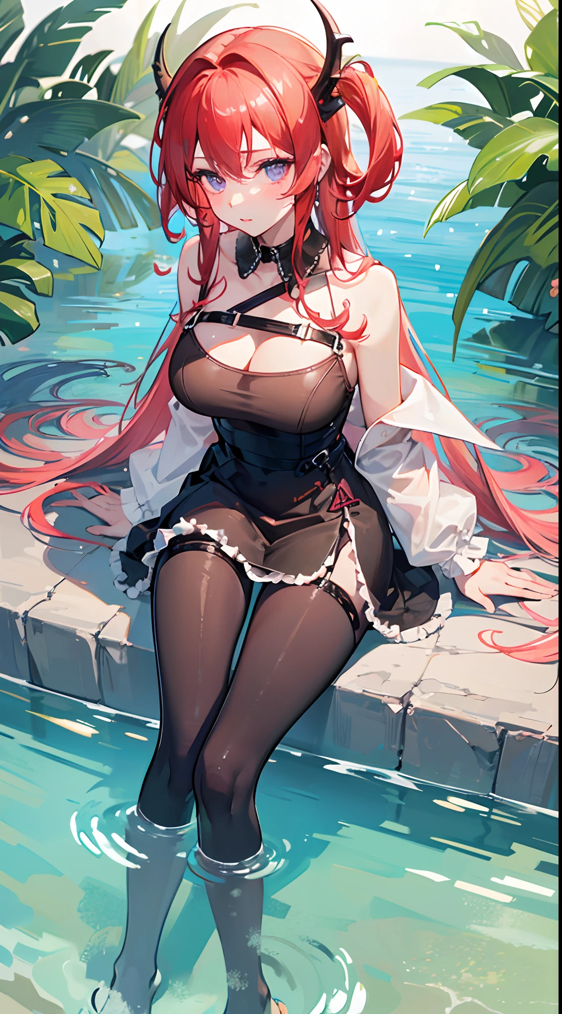 (Extremely delicate and beautiful:1.5),1girll, sitting in water, Wash your feet,pantyhose