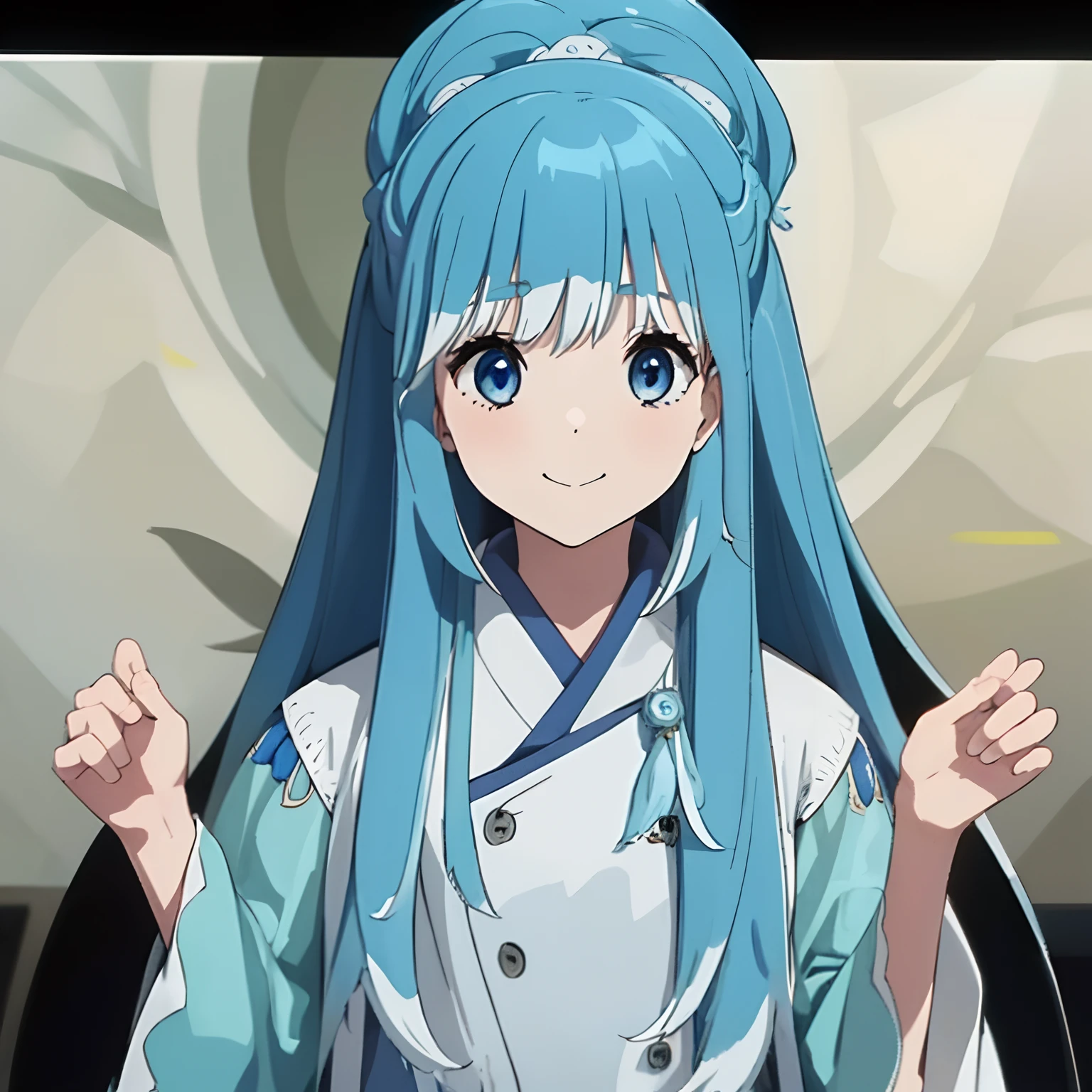 1girl, water Blue hair, long hair, White uniform,Kanaeru-Kobo