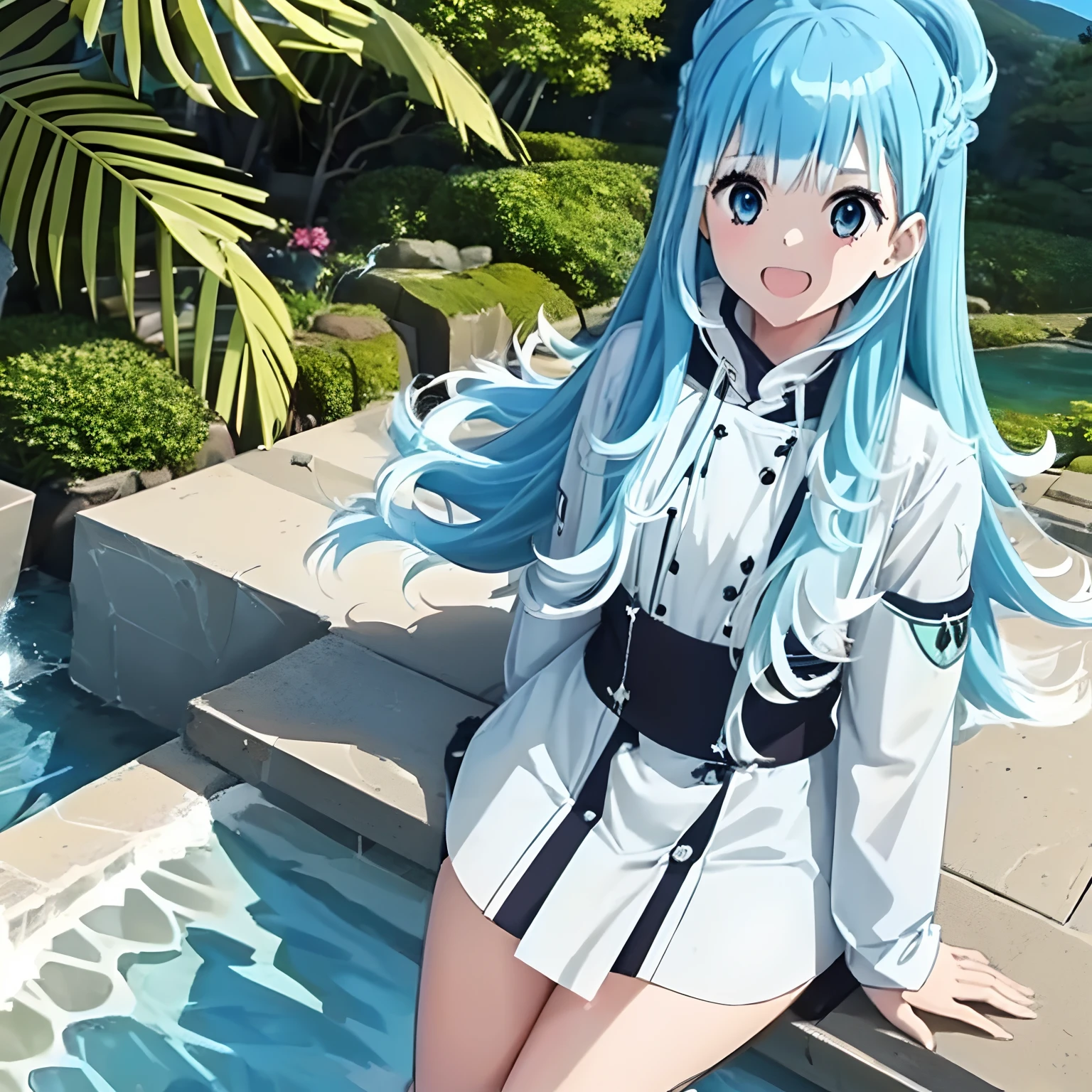 1girl, water Blue hair, long hair, White uniform,Kanaeru-Kobo