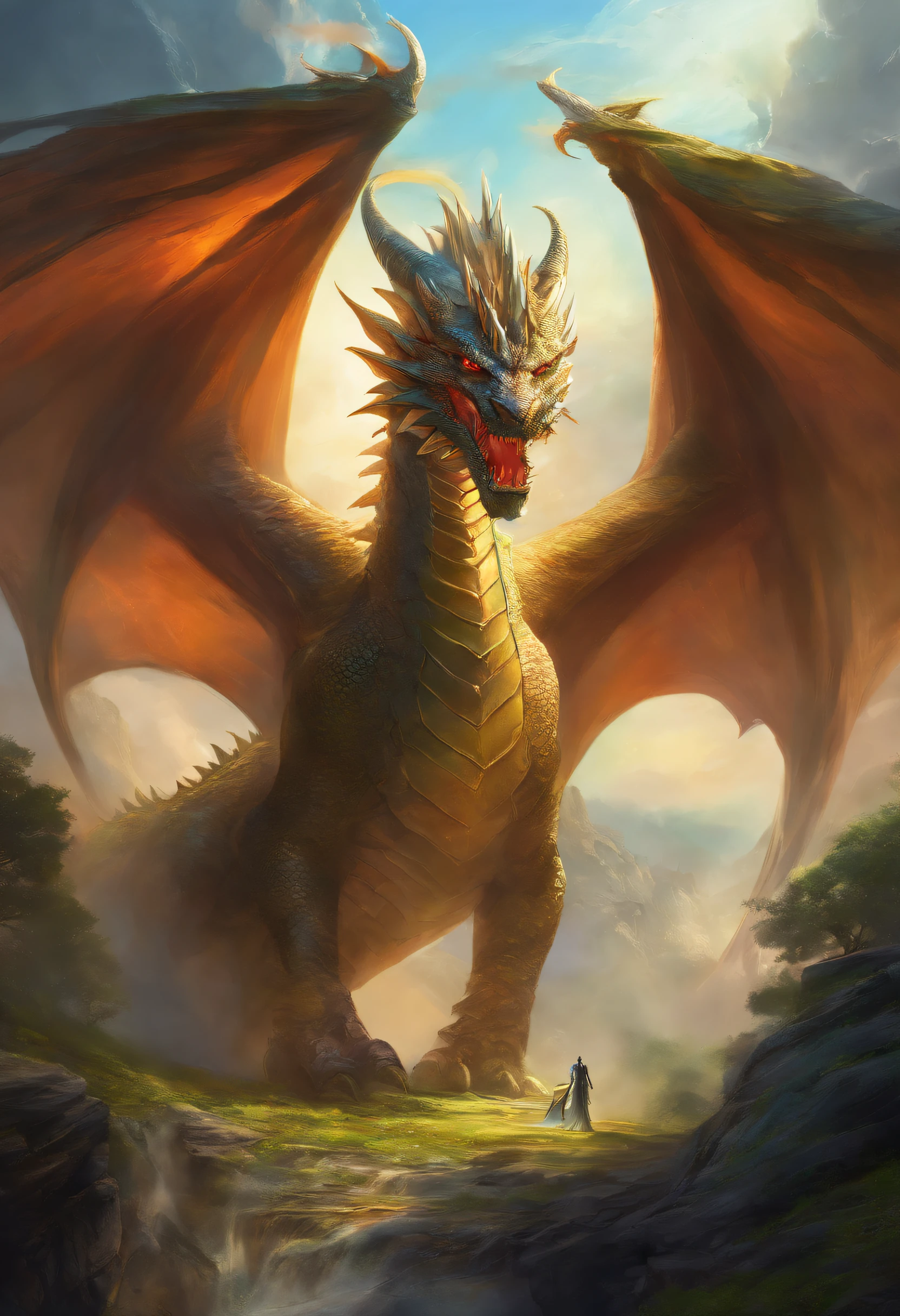 A dragon with a shiny golden grade was killed by an adventurer.