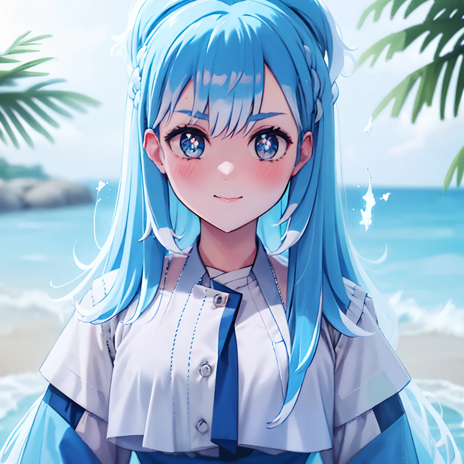 1girl, water Blue hair, long hair, White uniform,Kanaeru-Kobo