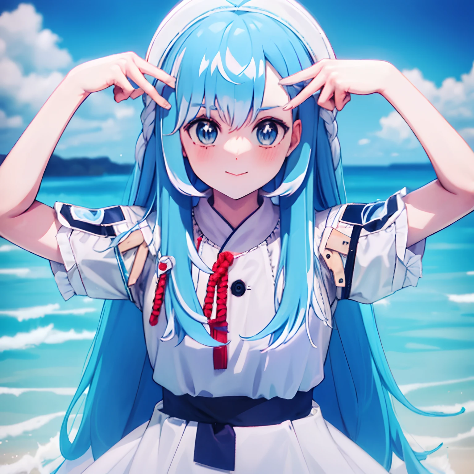 1girl, water Blue hair, long hair, White uniform,Kanaeru-Kobo