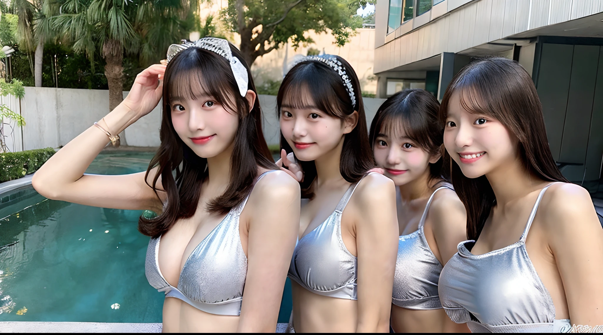 18-year-old high school girl in silver swimsuit(F Cup Breast)
