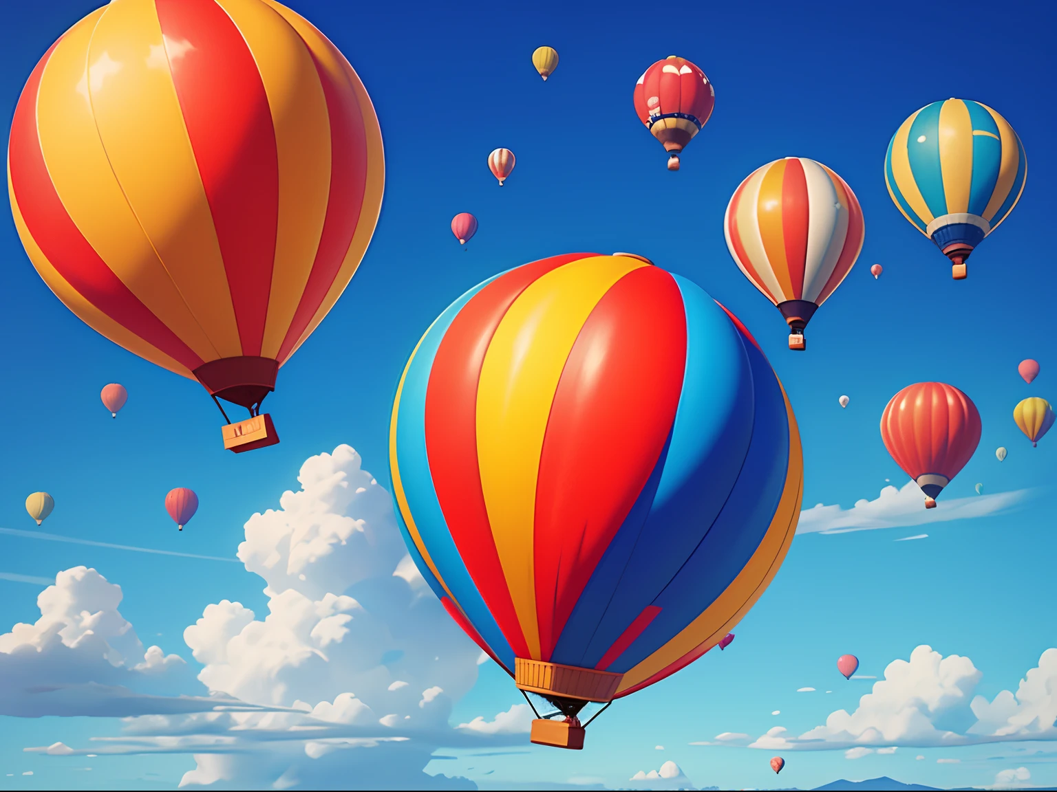 Colorful hot air balloon floating in the blue sky, masterpiece, super detail, best quality