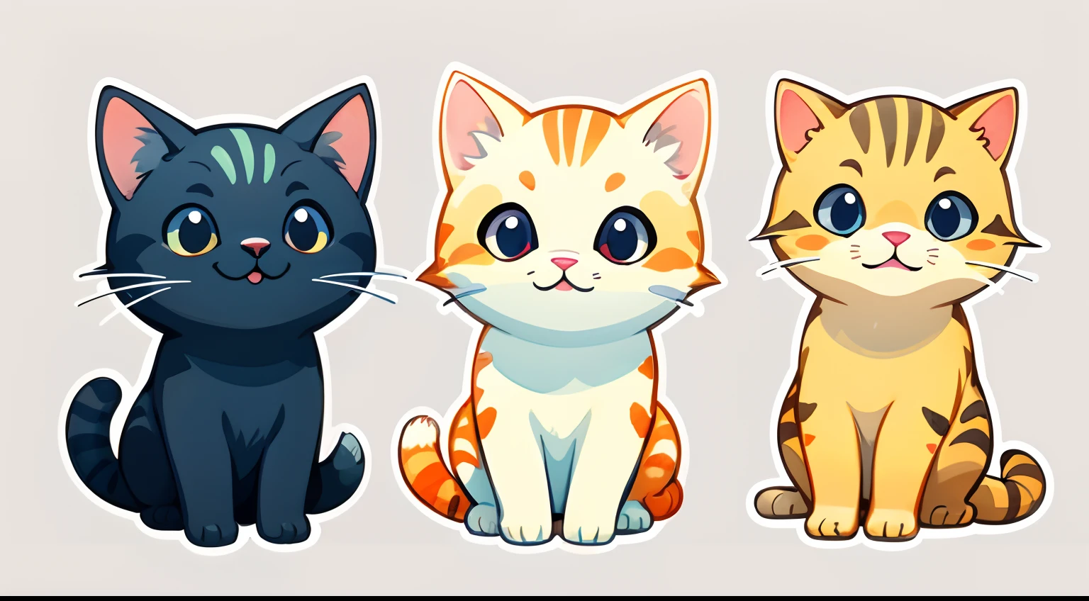 group of cute cats, watercolor, simple background, minimal, cute, tiny, pastel color, vector style,