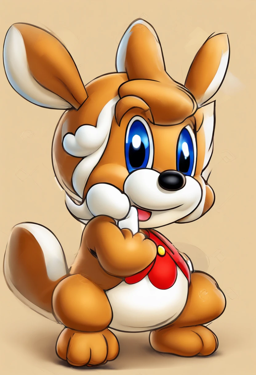 It's a small, Conejito curioso, with soft, long brown fur, Orejas puntiagudas. Tiene una luz brillante, Expressive eyes that reflect your kindness and willingness to help others. Siempre lleva una sonrisa en su rostro y es conocido por su naturaleza gentil