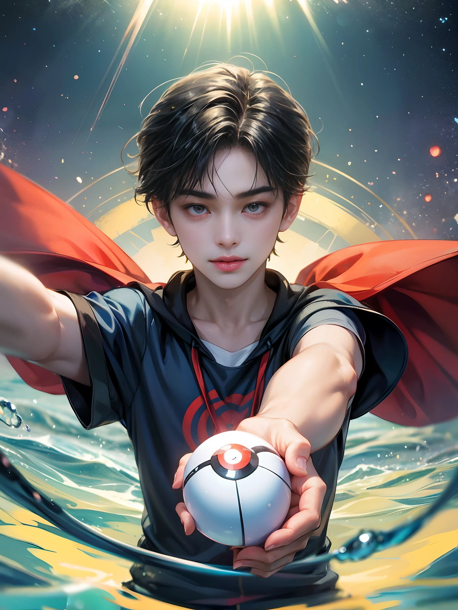 animeboy, cute boy, young boy, 8 years old, psychic type trainer, Pokémon trainer, floating pokeball --iw 0.6