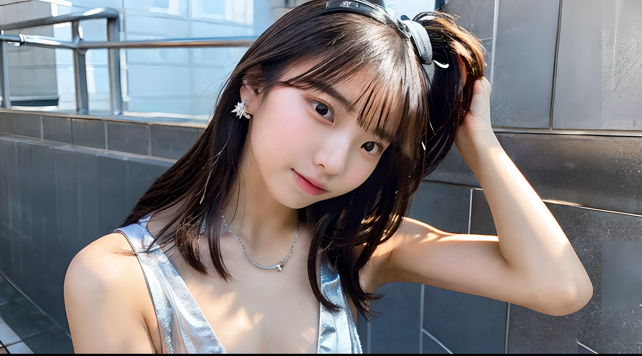18-year-old high school girl in silver bikini(G-cup Bust)