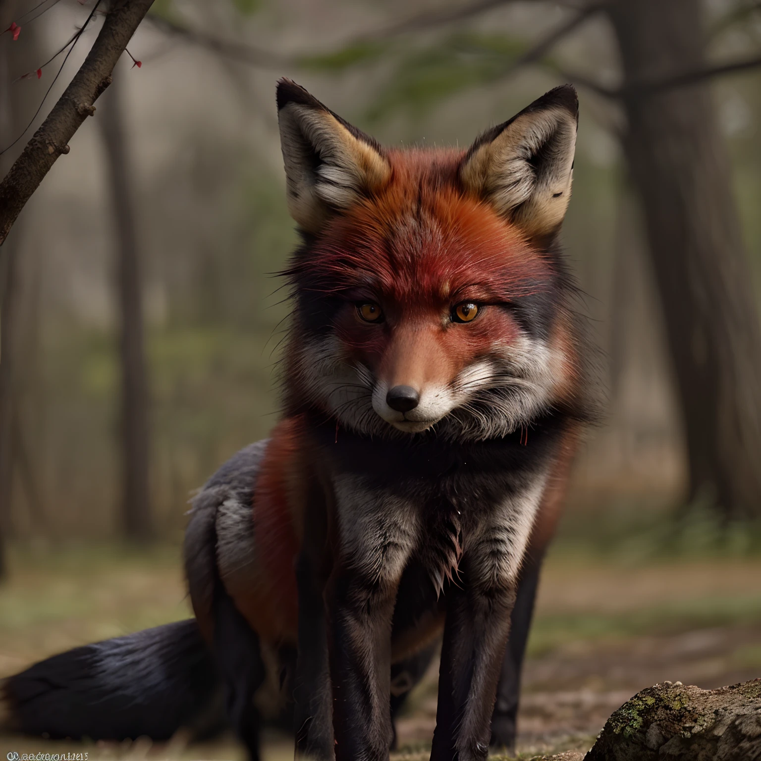 Melanistic fox 🦊, beautiful, ((red and black fox 🦊))
