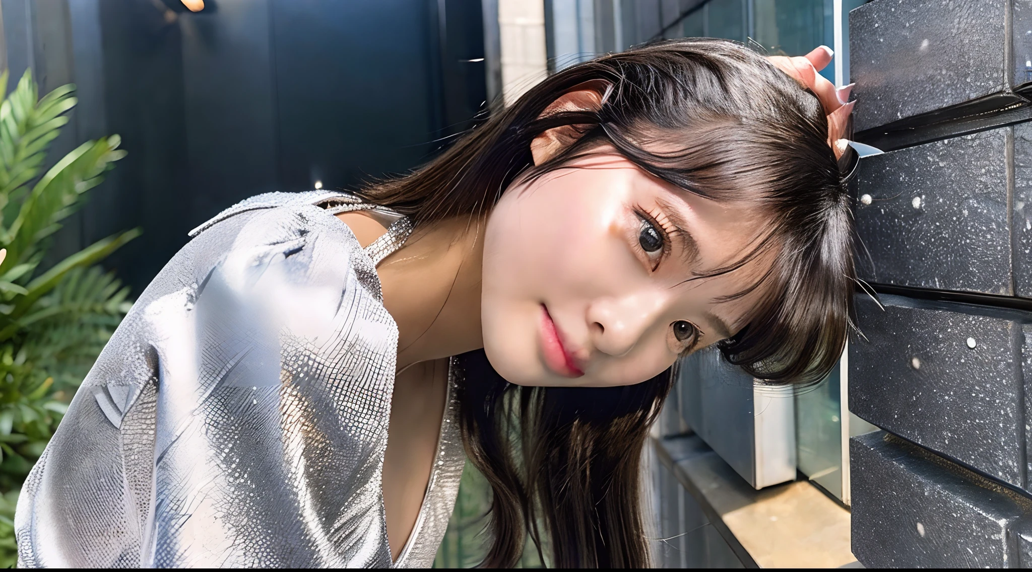 18-year-old high school girl in silver bikini(G-cup Bust)