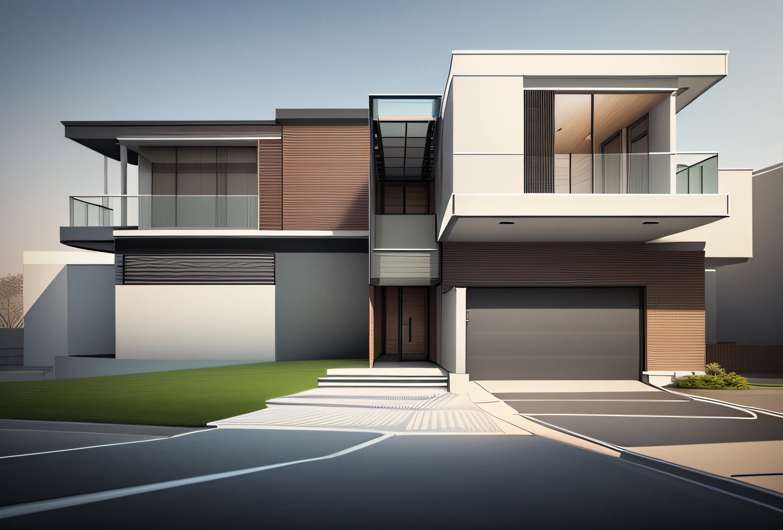 a drawing of a house with a lot of windows and a lot of stairs, frontview, architectural rendering, concept house, detailed line drawing, front elevation view, contemporary house, architectural render, front elevation, architectural concept, residential design, overall architectural design, front view dramatic, conceptual rendering, concept drawing, elevation view, architectural 3 d render, 3 d perspective