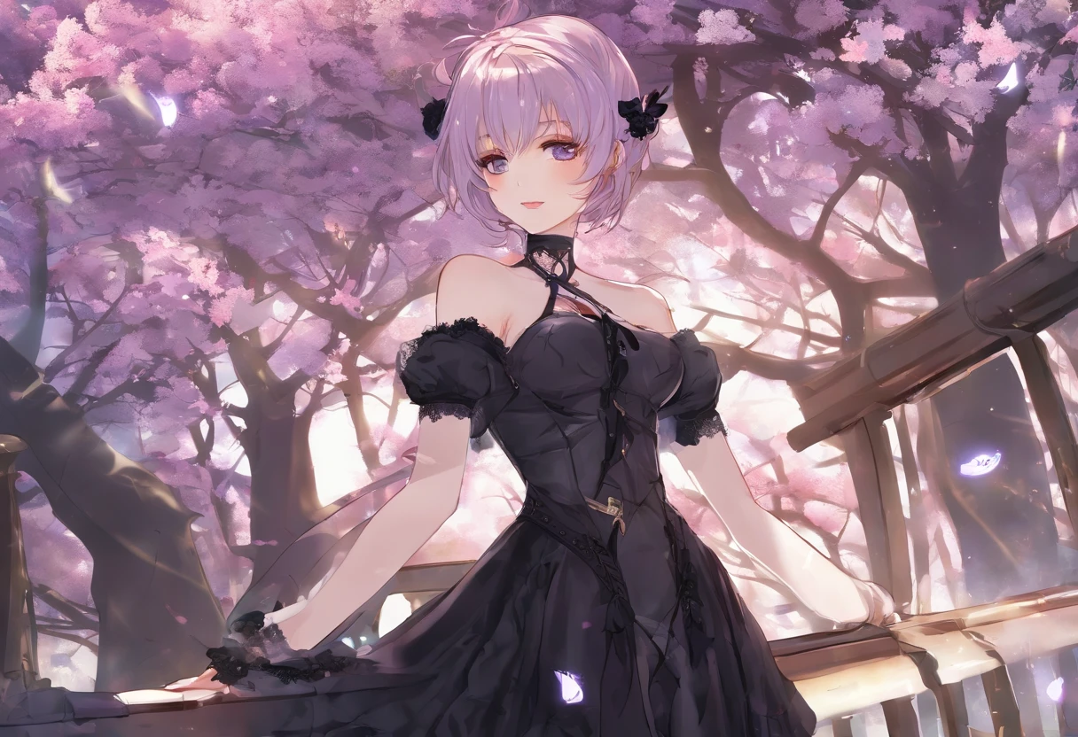 1girll, Realistic, (view the viewer:1), (Ulzzang-6500:0.66), Thighs, Bare legs, Dappled sunlight, Best quality, 超高分辨率, (Photorealistic:1.4), YaeMiko, Fox ears, Short hair, Pink hair,  Yae_sakura, jewelry, Cherry blossoms, (Smile:1), Bare_bshoulders, Hair_decorations, purple_Eyes,  , Detached_Sleeves, , Detailed eyes,, (Light smile:1), , (Small breasts:1.4), , (Bare upper body:1.4), , (puffynipple:1),, arms back behind,