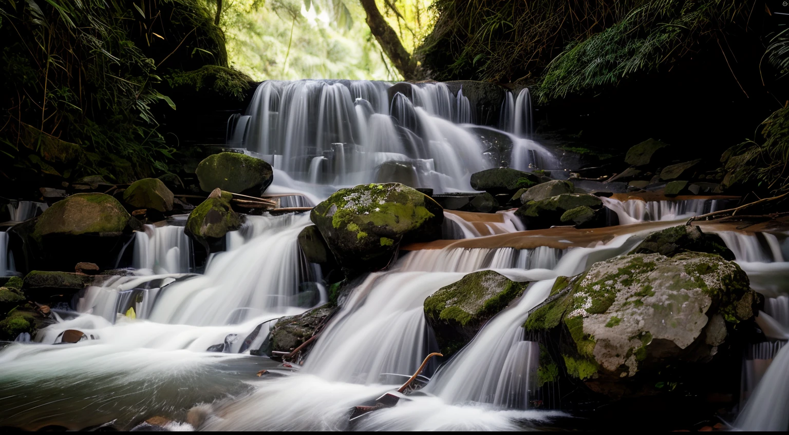 Foto RAW de cachoeira, pequenos detalhes, fotorrealista, Foto Ultrarrealista, 8k UHD, DSLR, soft-lighting, alta qualidade, grain of film, Fujifilm XT3, (obra-prima)