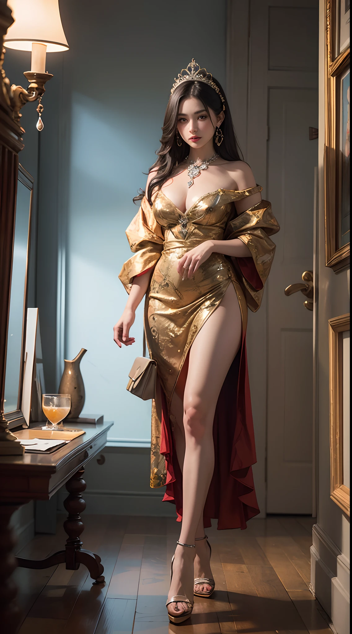"Indulge your senses in the full body beauty of a 20-year-old woman, portrayed in breathtaking artwork. Each piece is a unique and visually descriptive masterpiece, with a range of styles and variations that showcase the beauty of the human form. The lush colors and clear details are rendered with the highest image quality of 8k, bringing the artwork to life. Let the depth of field add a touch of depth and dimension to each stunning piece."