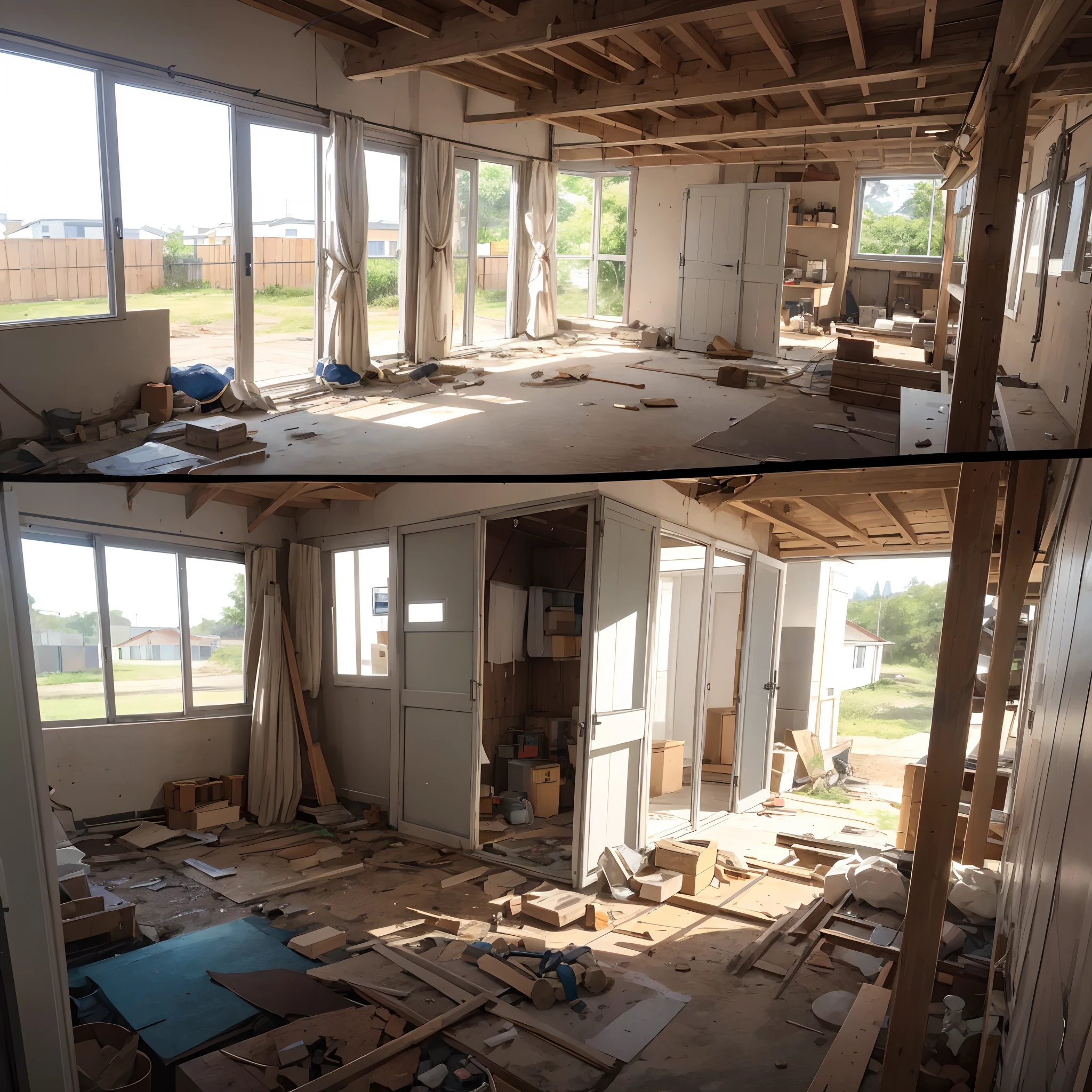 Criar uma imagem de uma casa, Half of the house under construction and the other half finished