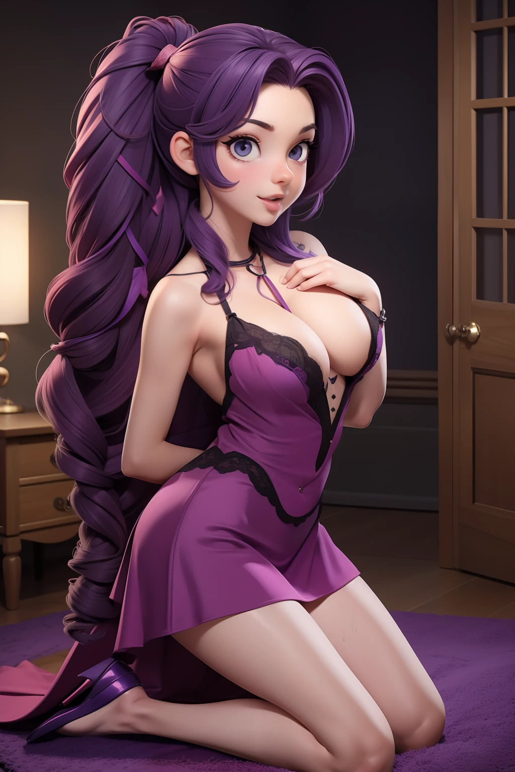 [(An adorable purple hair baby, exposed genitals, exposed breasts, sonriente, My dear, Regordete  :1.2)(piel clara)(feliz)][(con un disfraz inspirado en 'Minnie') , Fate Go, Medusa, Purple eyes, beautiful, exposed breast, breast popping out of top, exposed nips, childrens illustration , fondo limpio], con un vestido rosa con lunares blancos y un lazo en el pelo, cuerpo completo, usar un zapato negro, Vista de cuerpo entero,tetas grandes,culo grande,jadeo,in lingerie, large breasts, beautiful breasts, lewd face, sexual expression, surprised face, open mouth, blushing, blushy red cheeks, wet tongue, tongue sticking out, looking up, string of saliva, radiant lightning shining from background center, drool, kneeling on floor, kneeling over man, undressed man, man laying on floor, sitting up tall, arching back, sweaty, hot, running fingers through hair, pleasure face, begging, up skirt, embarrassed, colored lights in the background, collar, leash,