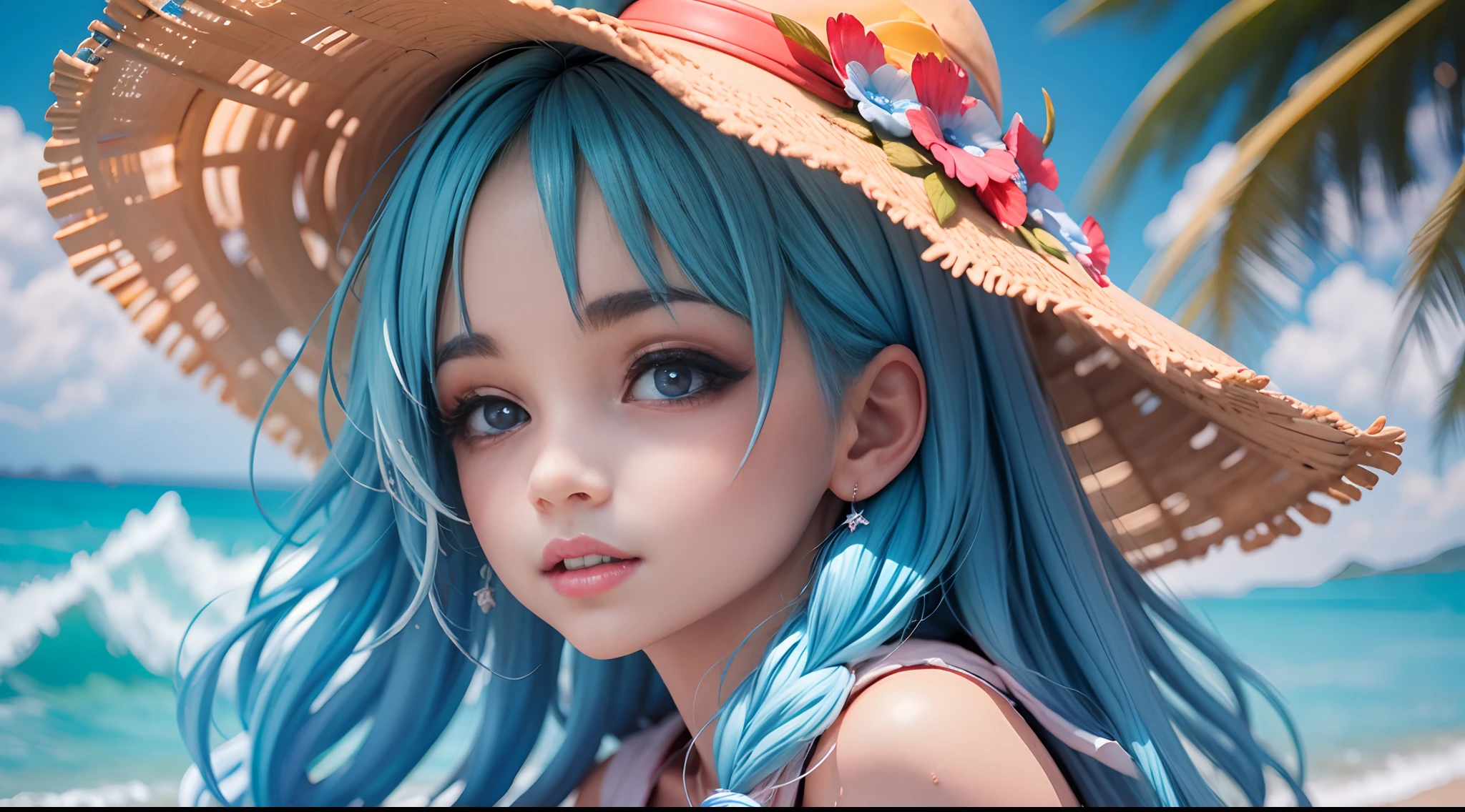 1girl, Sunshine, Fofos, tons pasteis, Sorriso e olhos delicados e detalhados, Cabelos multicolorido, fundo simples