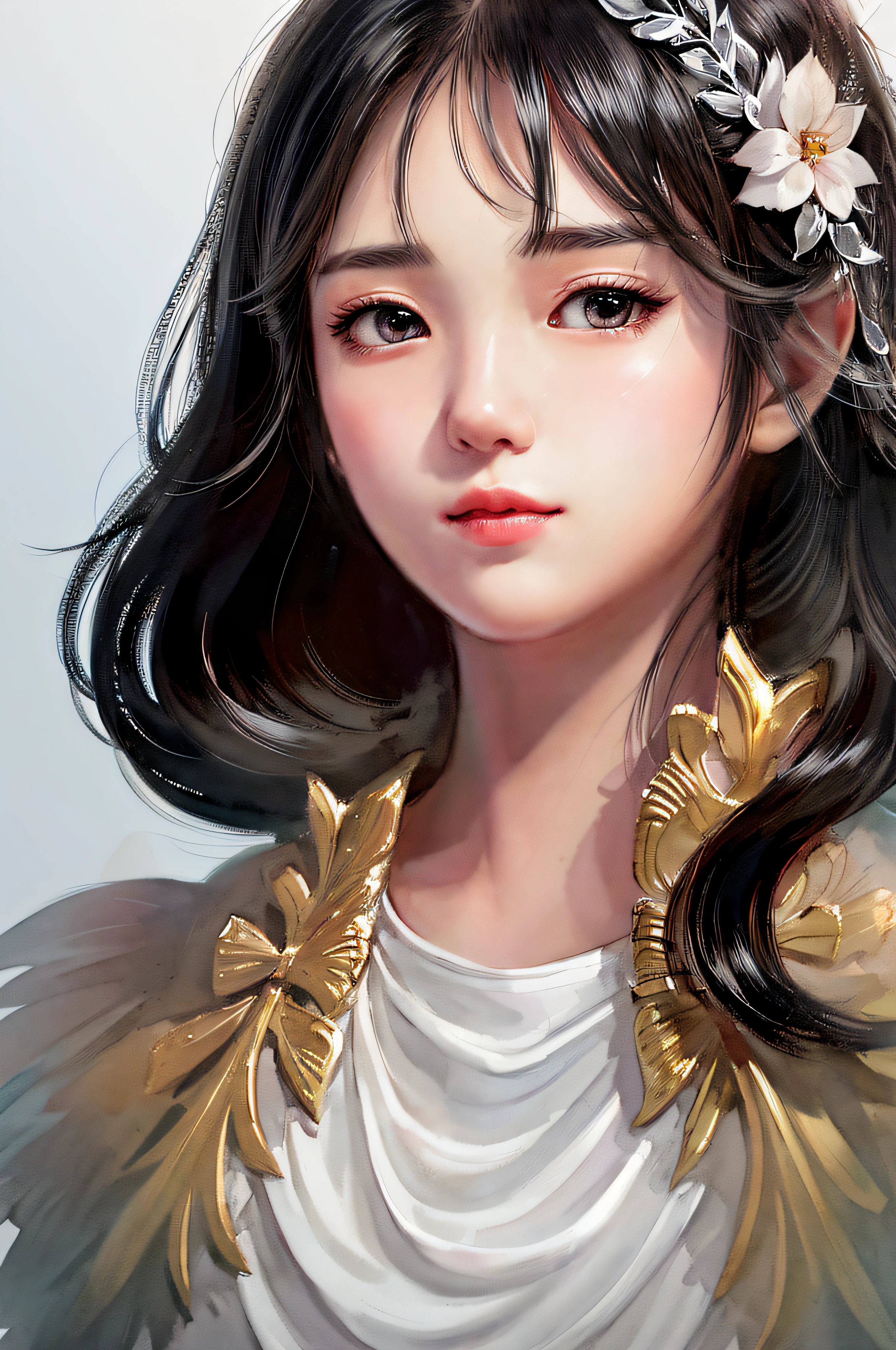 stechu,(white background:1.4), ((tachi-e)), original,(illustration:1.1),(best quality),(masterpiece:1.1),(extremely detailed CG unity 8k wallpaper:1.1), (colorful:0.9),(panorama shot:1.4),(solo:1.2), (ink splashing),(color splashing),((watercolor)), clear sharp focus,{ 1girl standing },((korean style )),flower background,outdoors,rocks, looking at viewer, make happy expressions,soft smile,pure,beautyfull detailed face and eyes,beautyfull intricacy clothing decorative pattern details, black hair,black eyes,colorwater