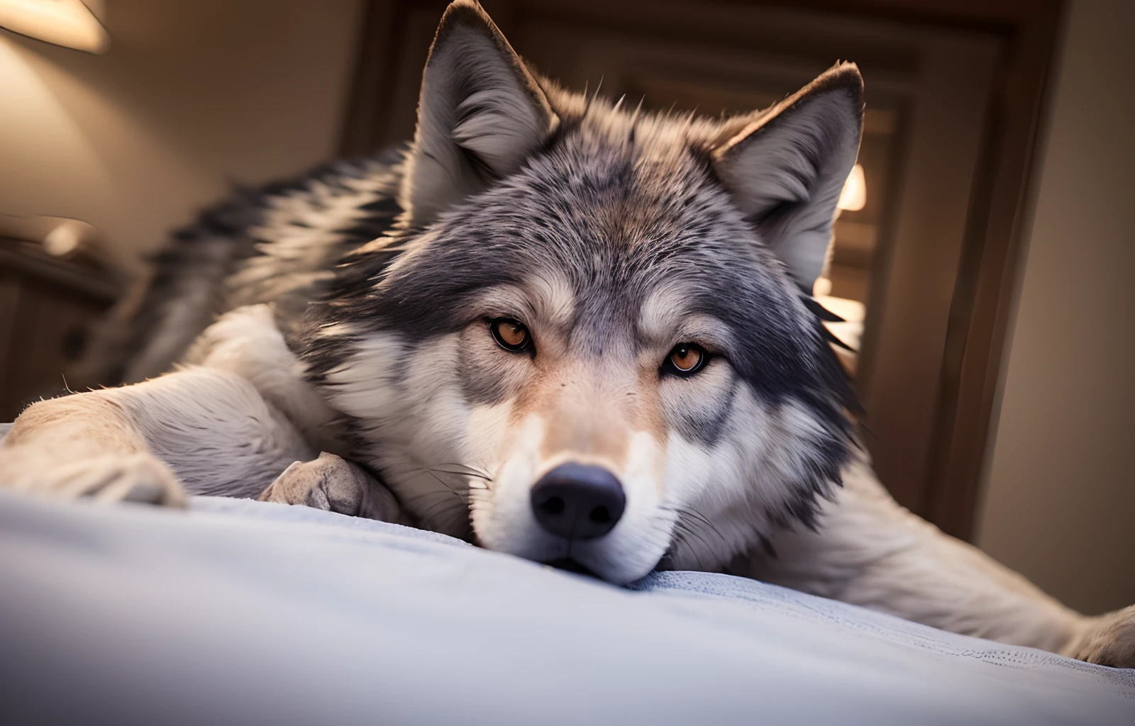 Realistic Anthro Wolf, wolf head, corps de loup, membres de loups, brawny, chemise ouverte, undergarments, 4K quality