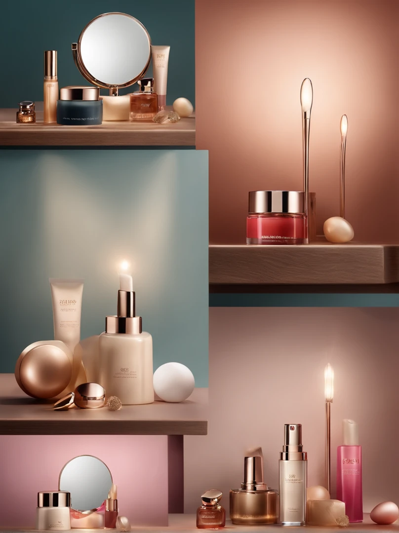 poster for,Commercial shooting, Single beauty instrument, Cosmetics large and small, Fresh light style background,Booth lighting, Attractive, photorealistic colors, Ultra HD