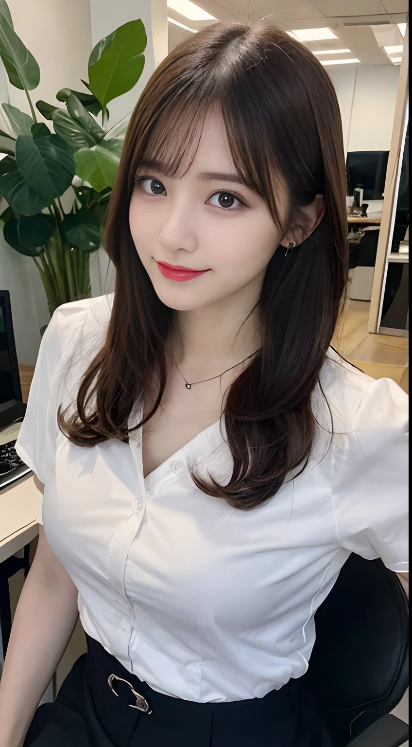 (highest quality,masterpiece:1.3,Super high resolution,),(super detailed,caustics),(Photoreal:1.4,RAW shooting,)ultra-realistic capture,very detailed,High resolution 16K human skin close-up。 Natural skin texture、,The pores are、、Must be detailed enough to be easily identified。 Skin should look even-toned and healthy。 Use natural light and color,restaurant,Waitress Uniform,1 girl,Japanese,18-year-old,cute,black haired,middle hair,(big breasts:1.2),smile,turn the body forward,(Front view:1.2),look at the camera,bust up shot:1.1,breast focus:1.1,close up of chest:1.1
