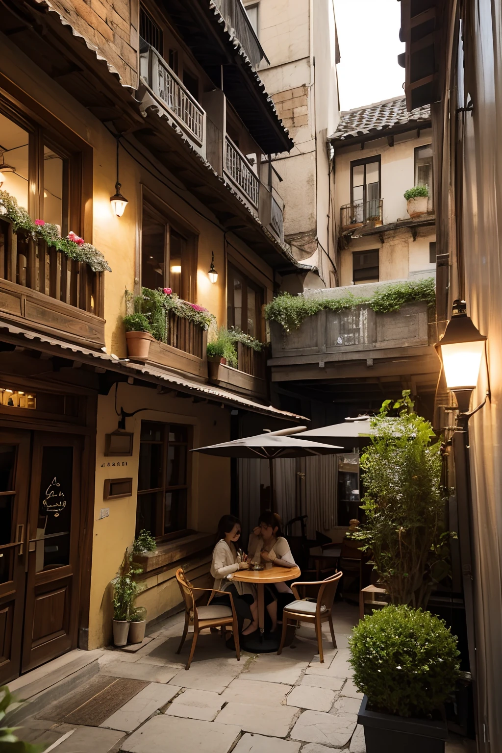 Vintage coffee shop,Small courtyard on the second floor,Terrace,Very atmospheric feeling