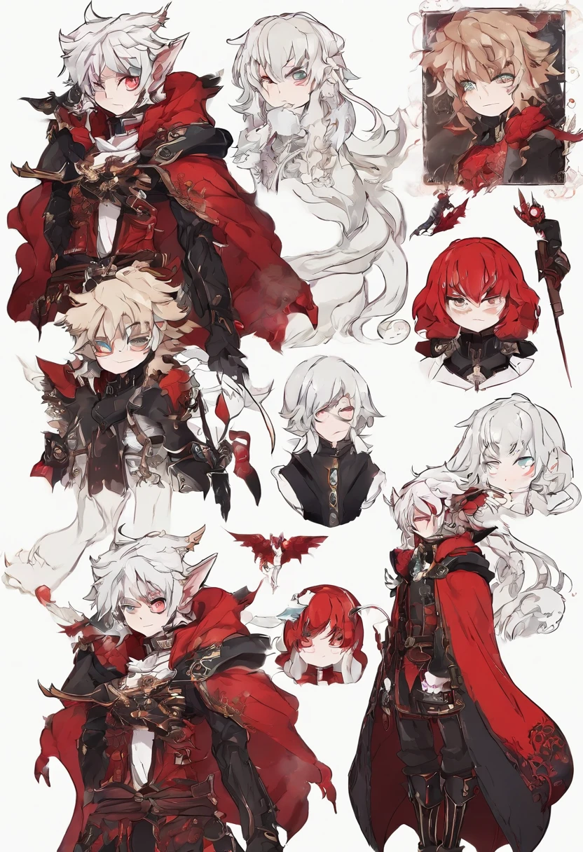 full body, the side view and the back view, namely the front view, three views, demon boy prince, maplestory character sheet, demon boy, with red skin and white hair messy curly, Red elf w/ Black Piercings, Bleach Monster Tail, Horror monster form.demon boy prince, maplestory character sheet, demon boy, emotionless face, with red skin and white hair messy curly, Red elf w/ Black Piercings, Bleach Monster Tail, Horror monster form.、((highest qualityr))、((obra maestra))、(ighly detallado、higherdetailed、Arte Oficial、Beautifully aesthetic:1.2), blonde hair, confused, bored, anime, Conceptual art, HD, best quality, textured skin, 1080P, high details, textured skin, masterpiece
