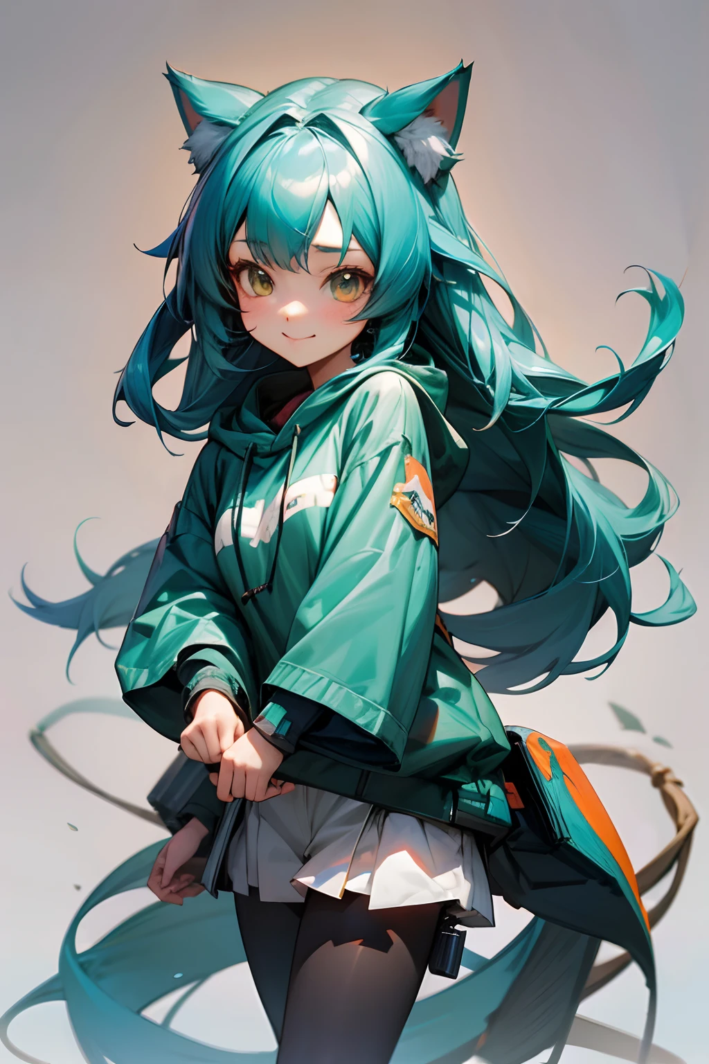 anime chibi girl with teal hair and brown ayes wearing an huge oversize hoodie, happy face, cute, a lovely chibi anime cat girl, long teal hair, brown ayes, cute girl face, trending on artstation pixiv, anime moe artstyle, by Shitao, by Shingei, top rated on pixiv, kawaii realistic portrait, cute anime catgirl, detailed digital anime art, cute digital art, artwork in the style of guweiz, trending on artstation pixiv, pixiv contest winner, nightcore, soft anime illustration, realistic anime 3 d style, soft anime illustration