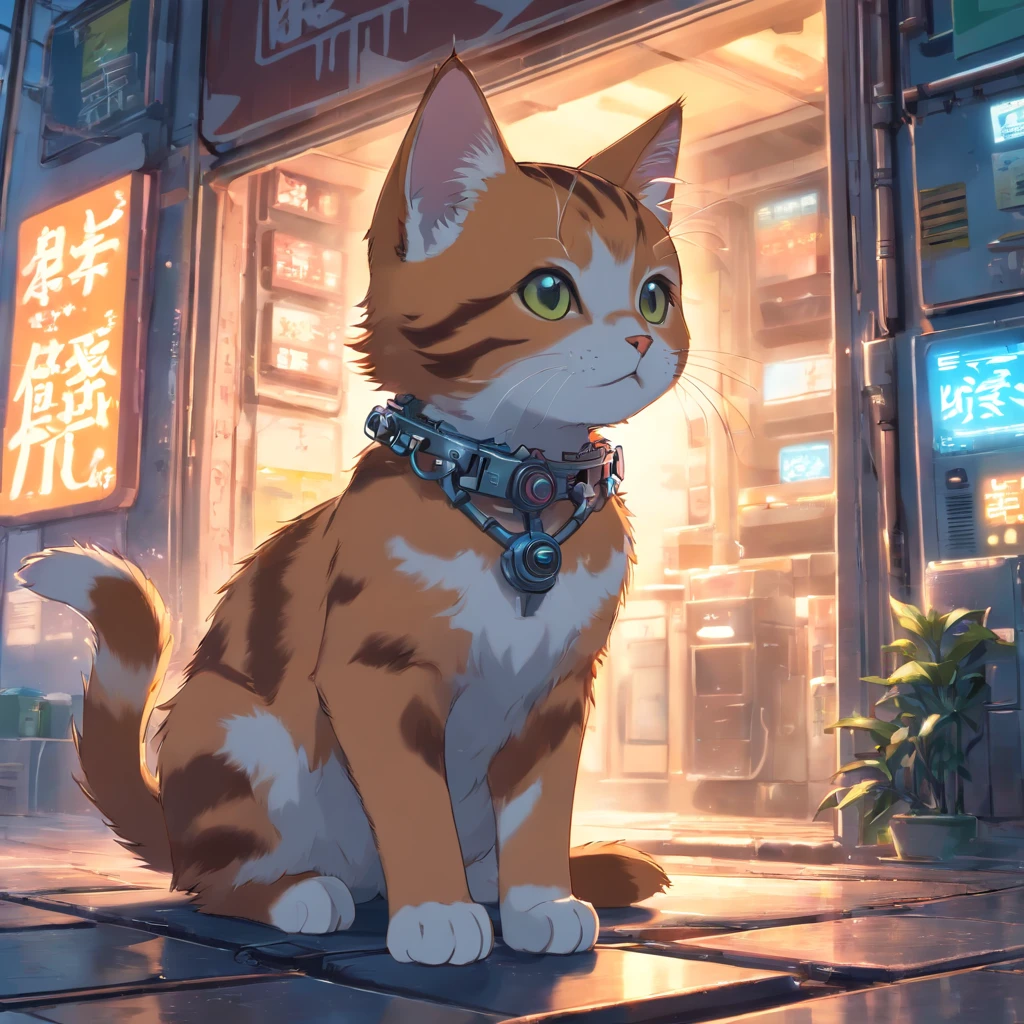 a cute kitten made out of metal, cyborg, cyberpunk style, ((intricate details)), hdr, ((intricate details, hyperdetailed)), cinematic shot, vignette
